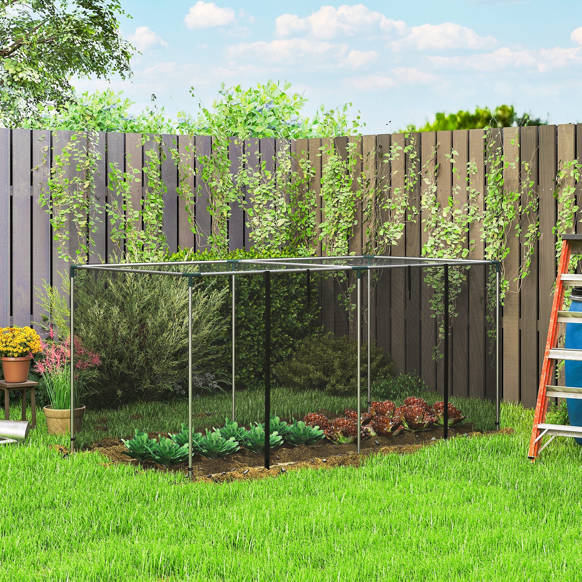 8' x 4' Crop Cage with Zippered Door and Steel Frame, Black - Image 3