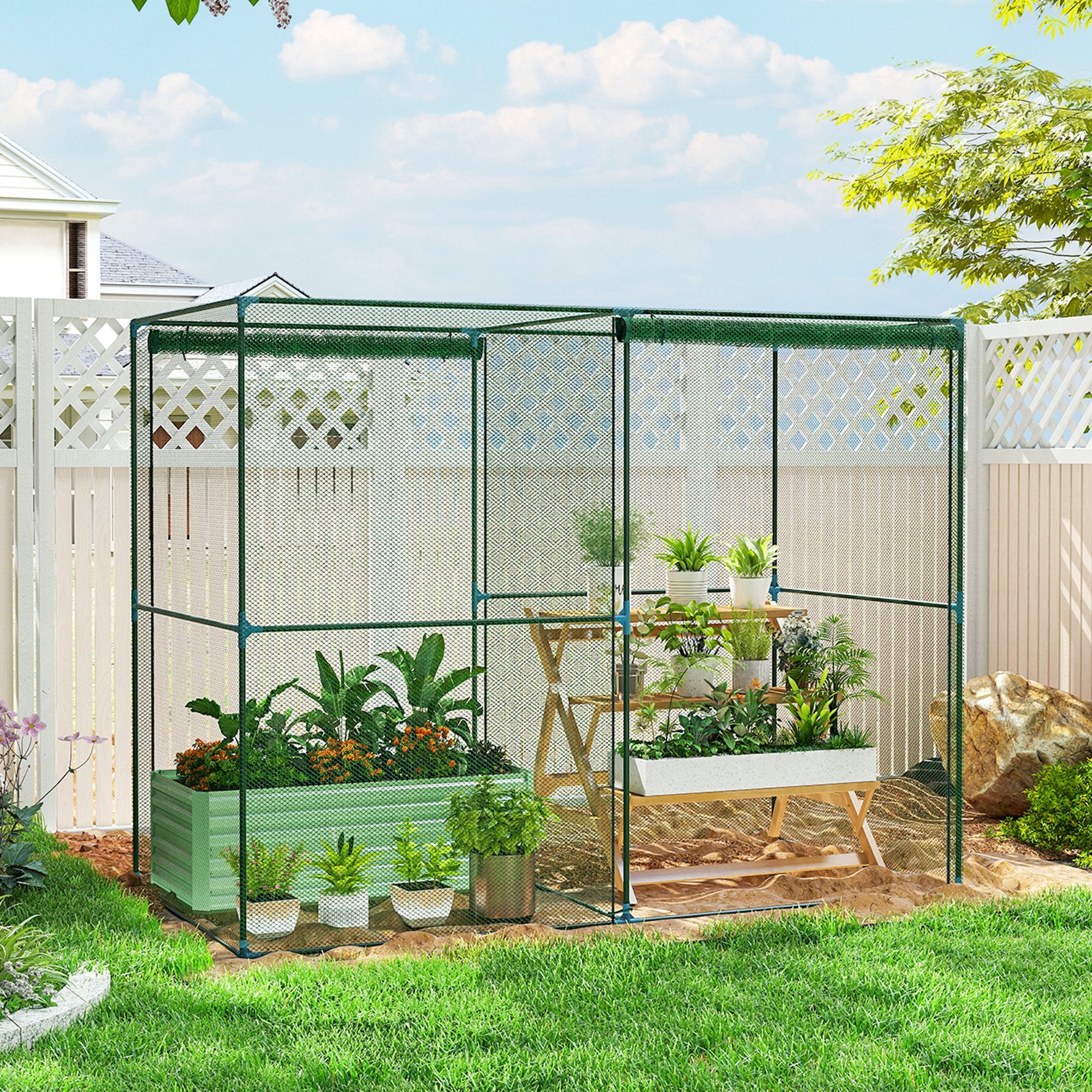 8' x 4' Crop Cage, Plant Protection Tent with Zippered Doors for Vegetable Garden, Backyard, Green - Image 4