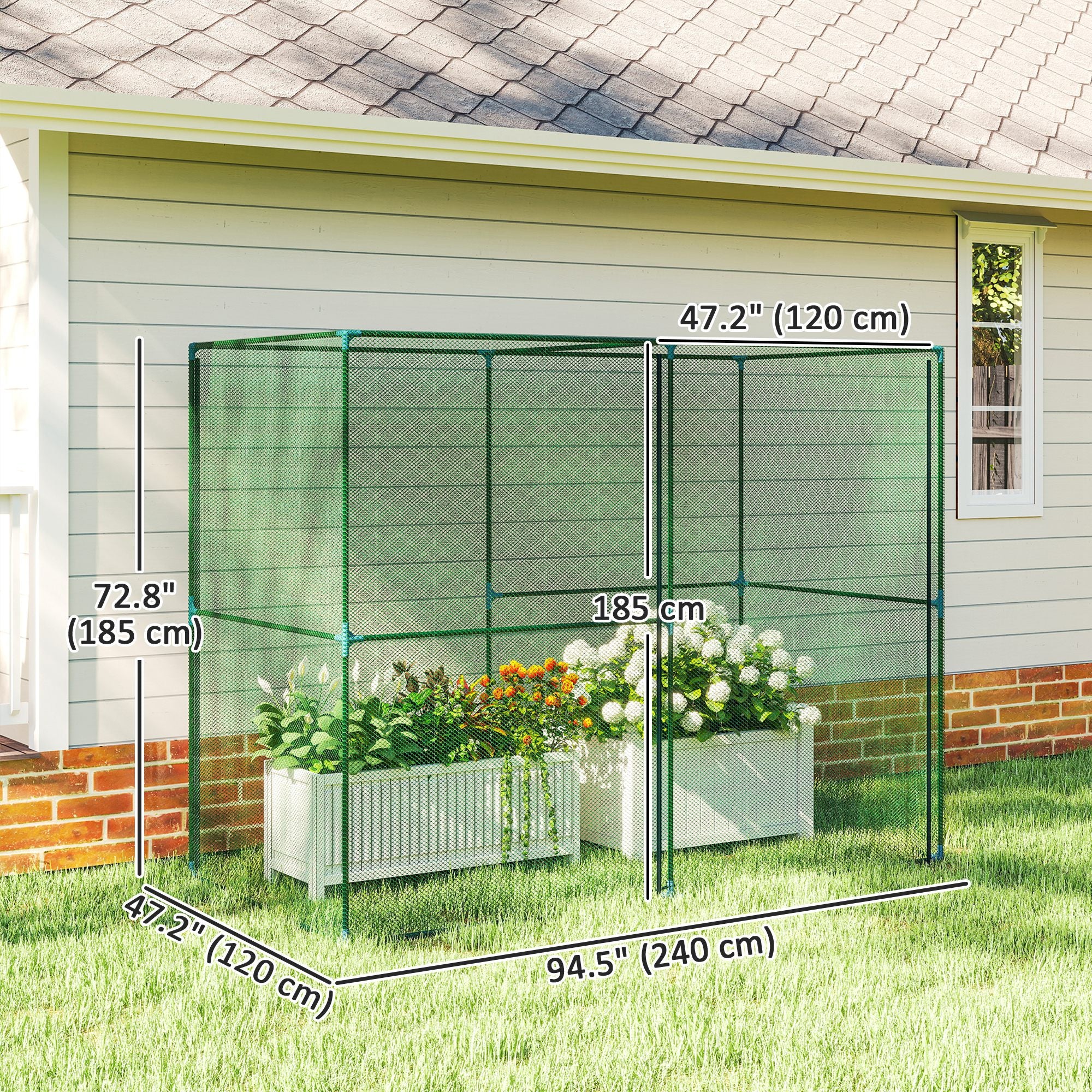 8' x 4' Crop Cage, Plant Protection Tent with Zippered Doors for Vegetable Garden, Backyard, Green - Image 5