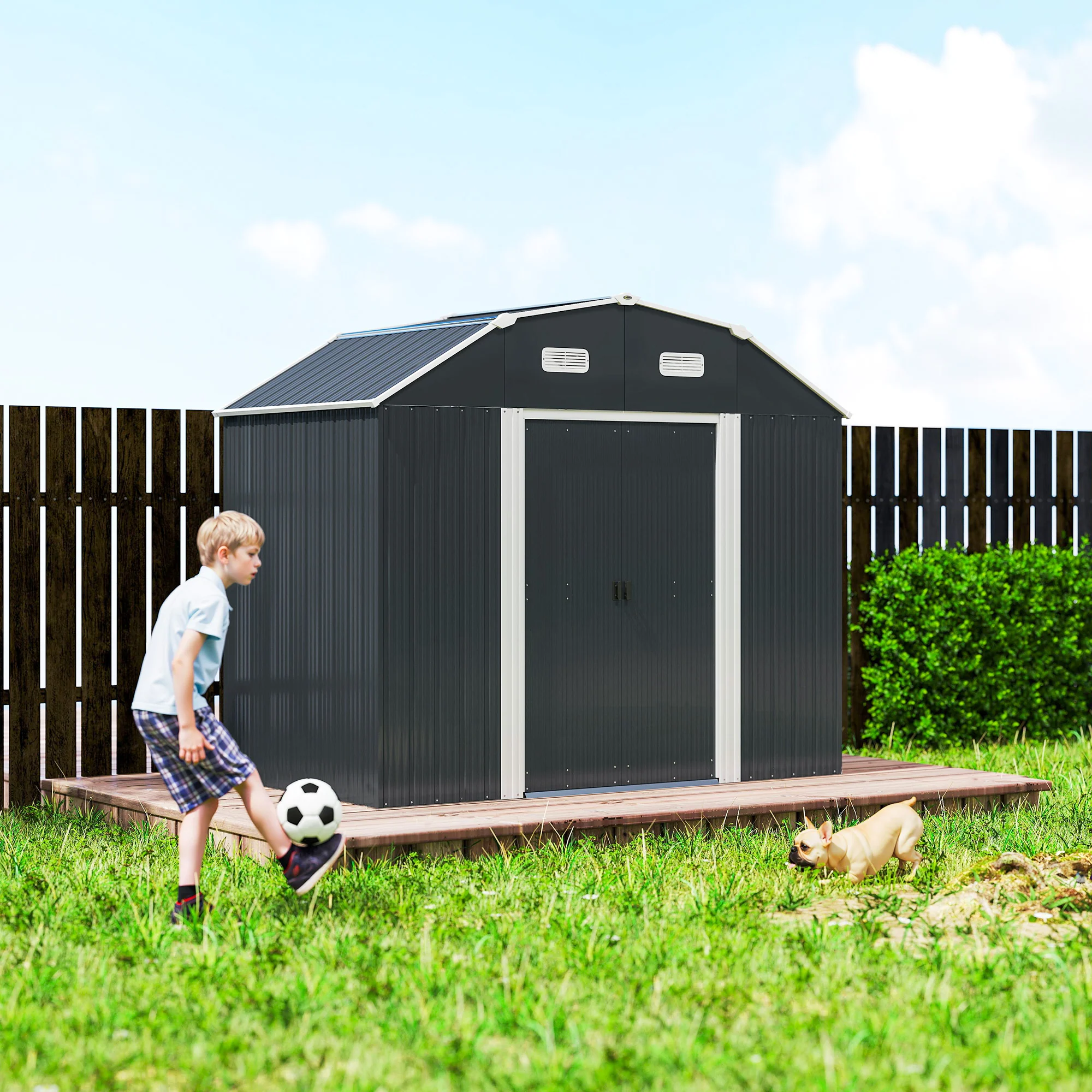 8' x 4' Galvanized Garden Shed with Adjustable Shelves, Foundation Kit, Dark Grey - Image 11
