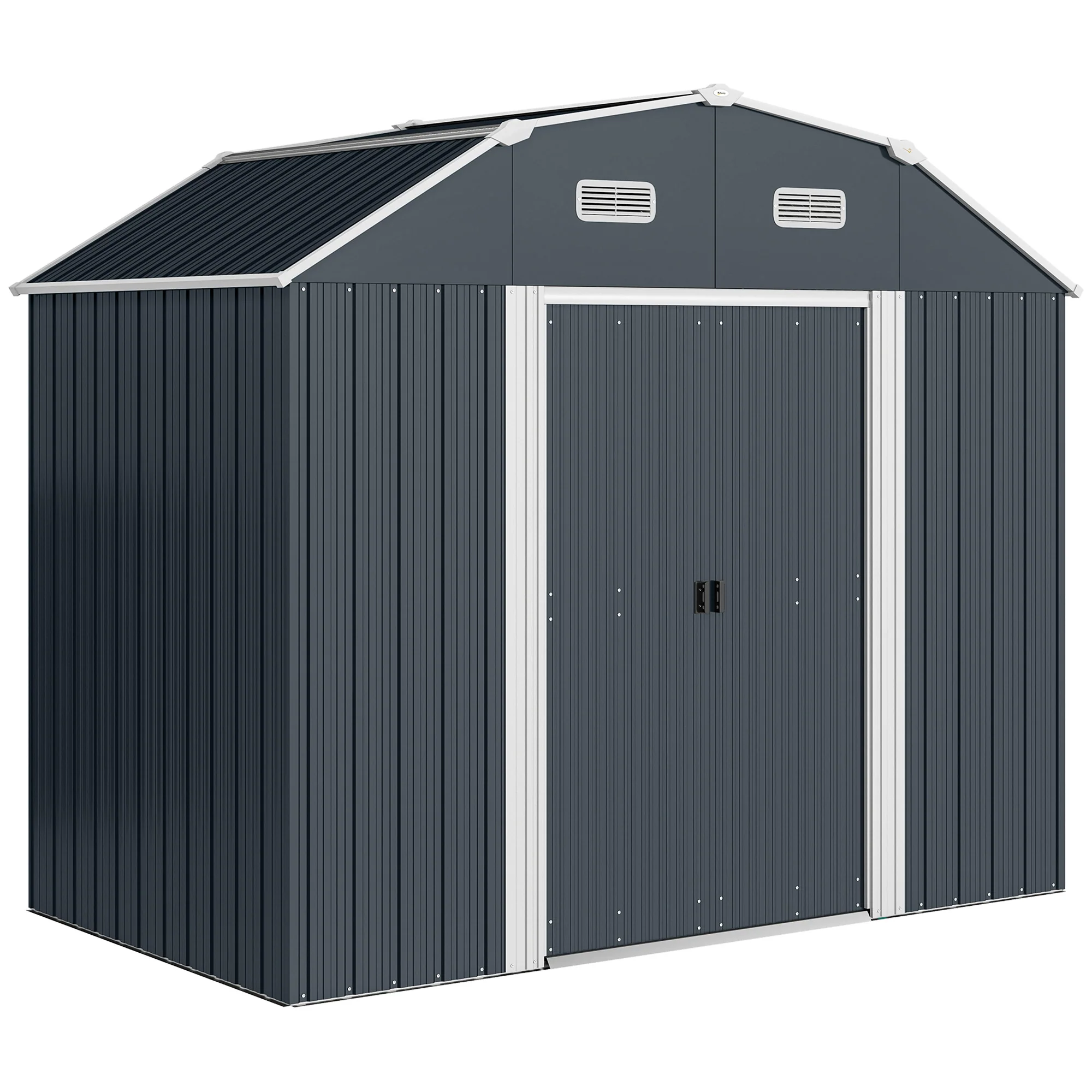 8' x 4' Galvanized Garden Shed with Adjustable Shelves, Foundation Kit, Dark Grey - Image 12