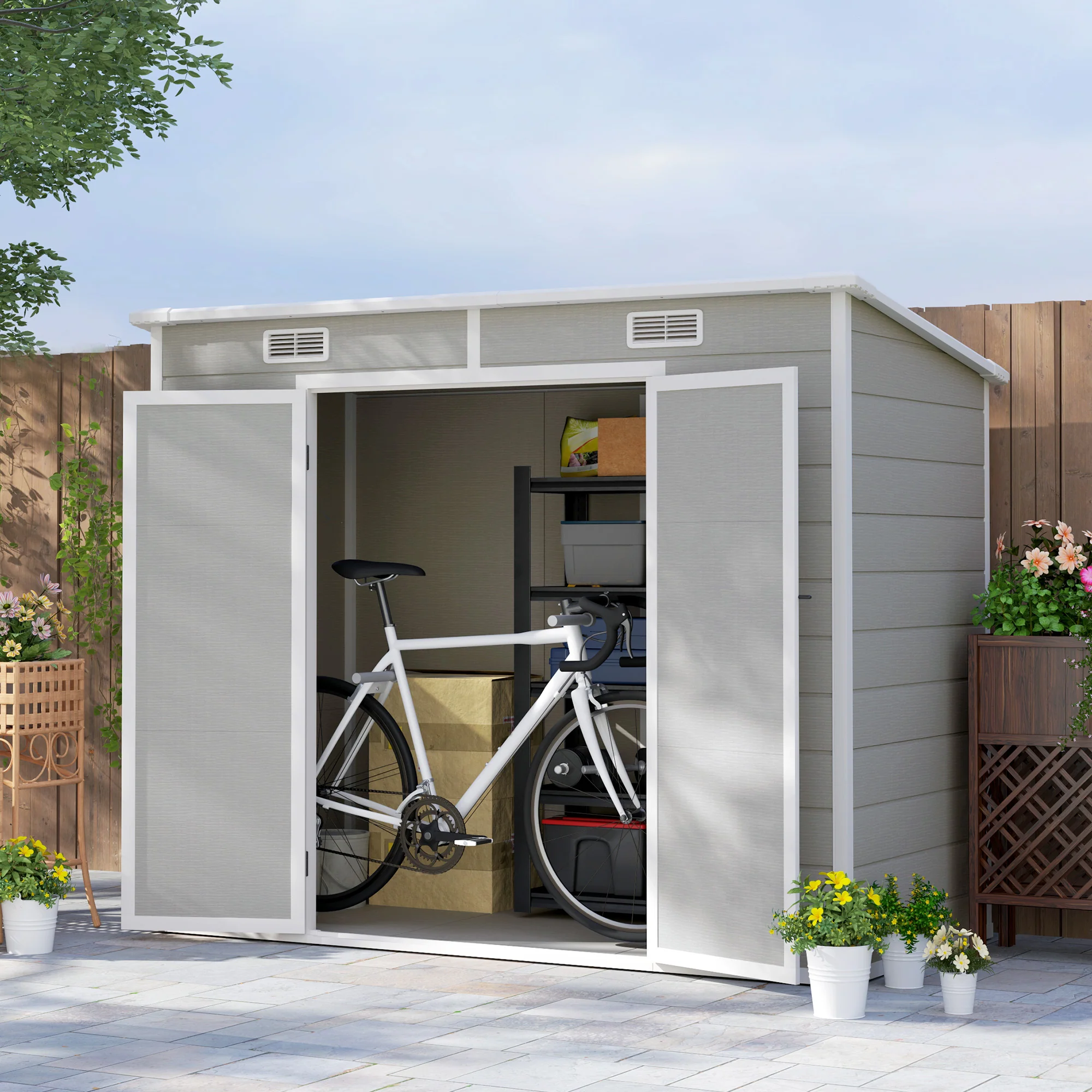 EverBase 8' x 4' Resin Storage Shed for All Seasons, Winter Durable with Floor & Window, Light Grey - Image 3