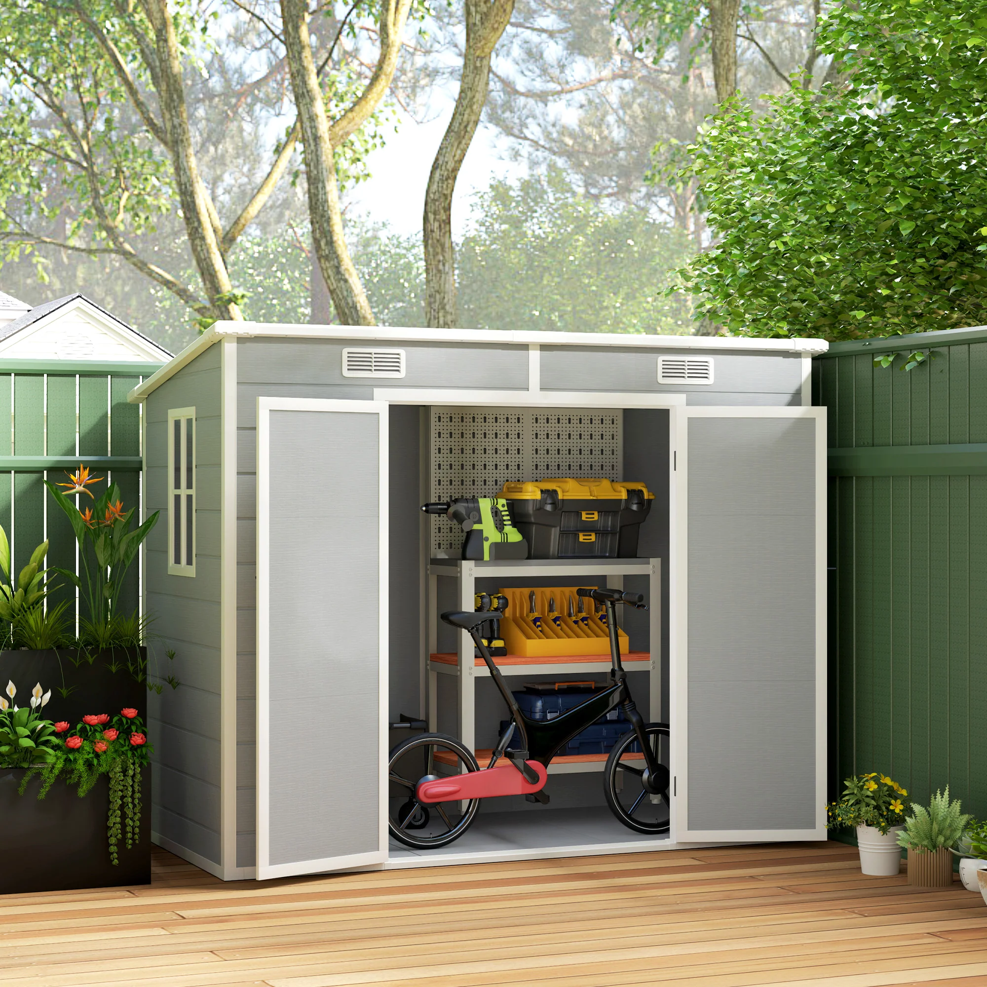 EverBase 8' x 4' Resin Storage Shed for All Seasons, Winter Durable with Floor & Window, Light Grey - Image 4