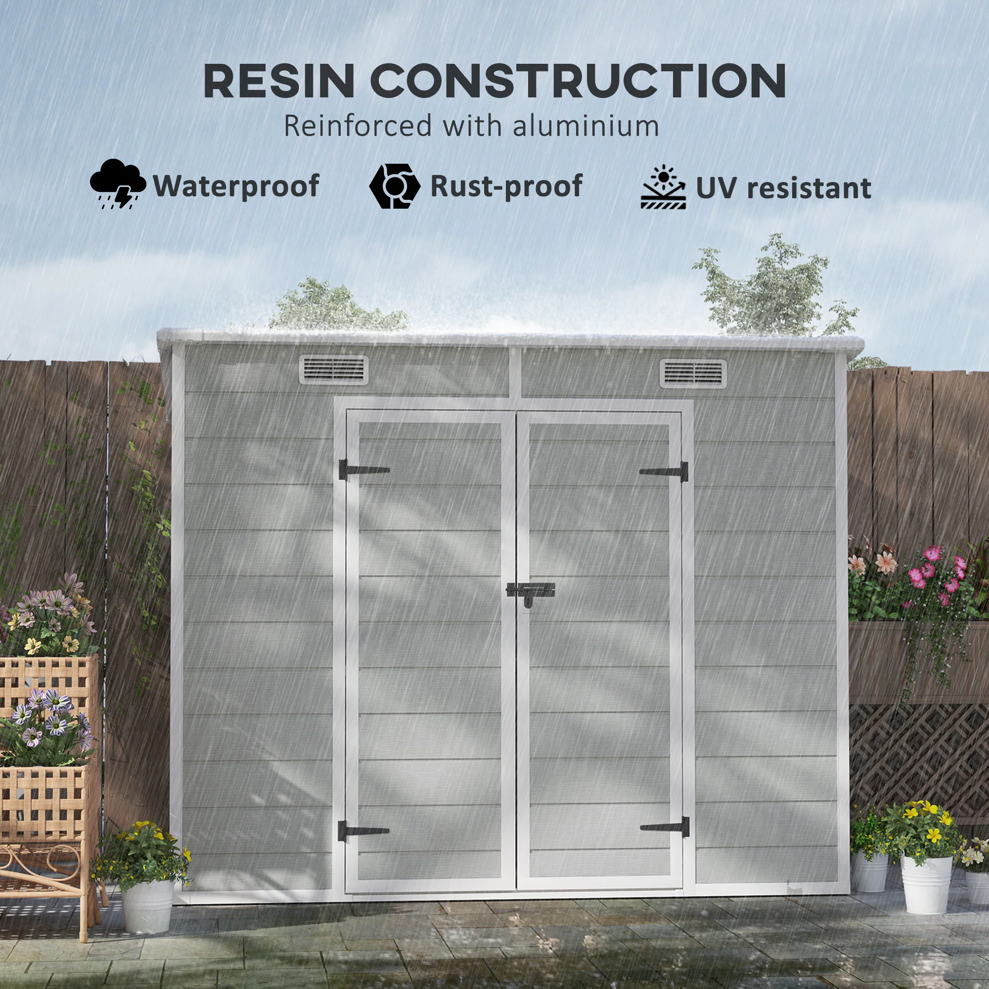 EverBase 8' x 4' Resin Storage Shed for All Seasons, Winter Durable with Floor & Window, Light Grey - Image 6