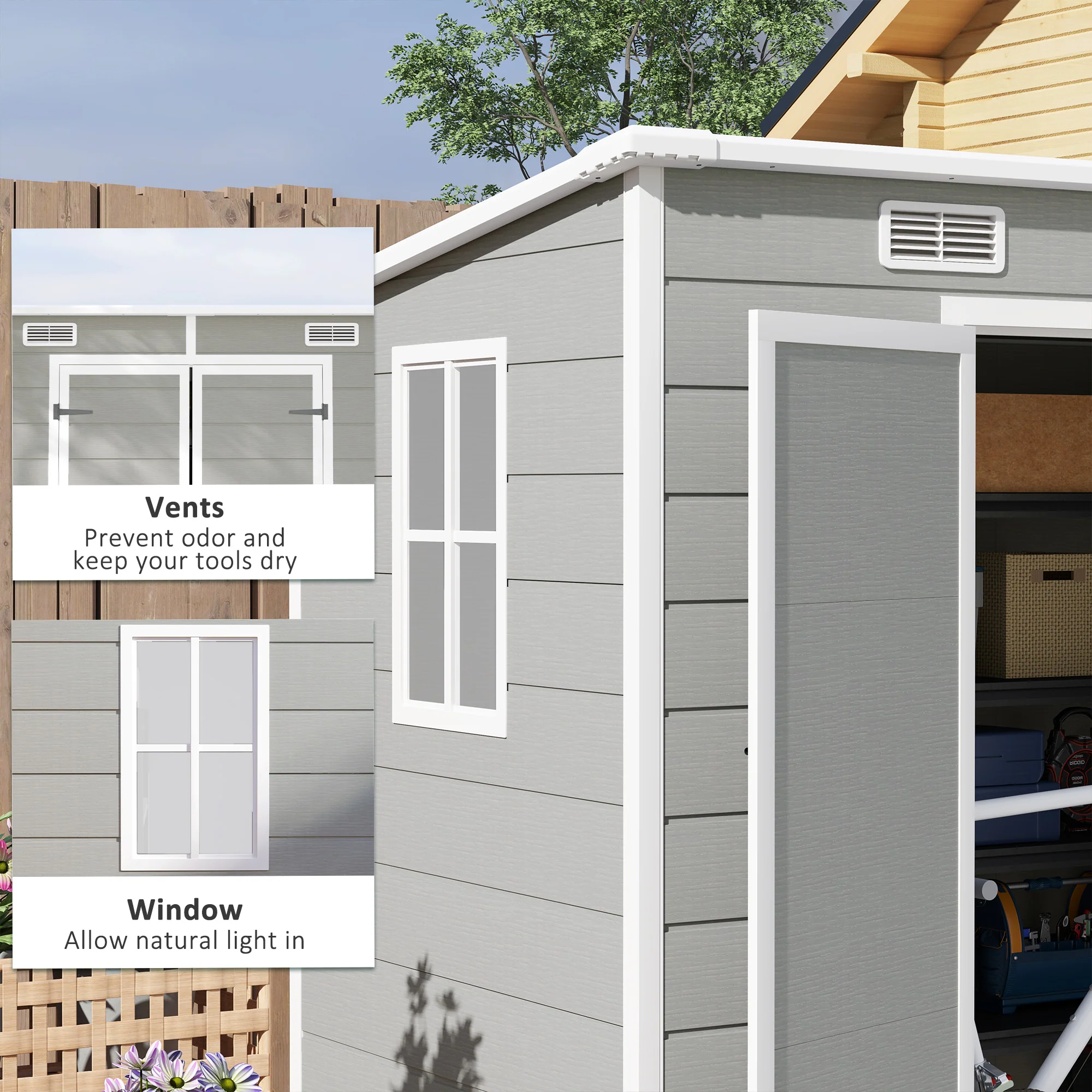 EverBase 8' x 4' Resin Storage Shed for All Seasons, Winter Durable with Floor & Window, Light Grey - Image 8