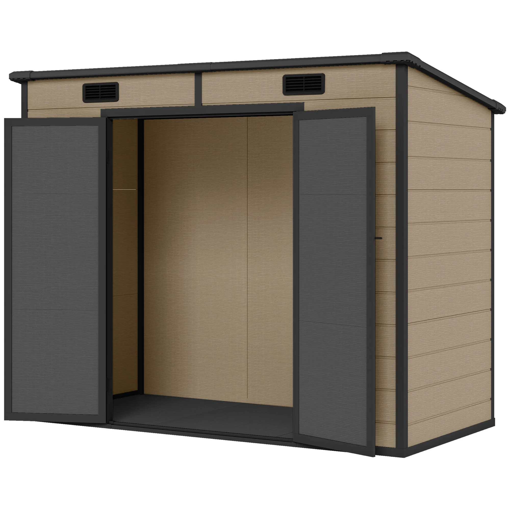 EverBase 8' x 4' Outdoor Storage Shed with Window, Lockable Doors and Vents, Light Brown - Image 2
