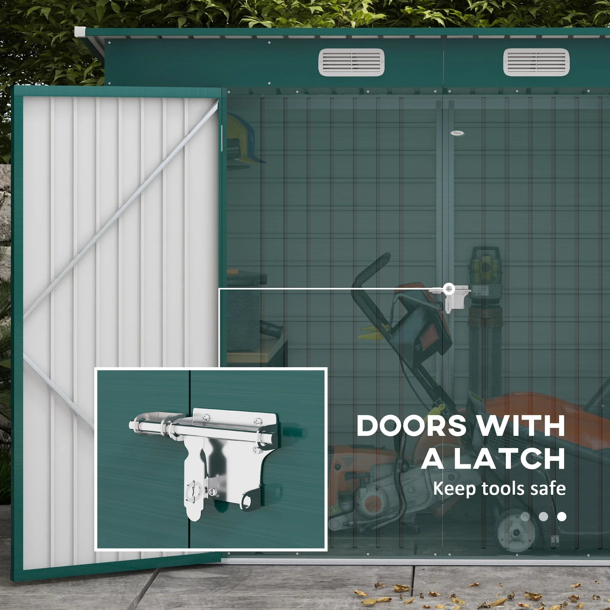 EverBase 8 x 4FT Galvanised Metal Tool Storage Shed with Pent Roof, 2 Vents & Lockable Door, Green - Image 7