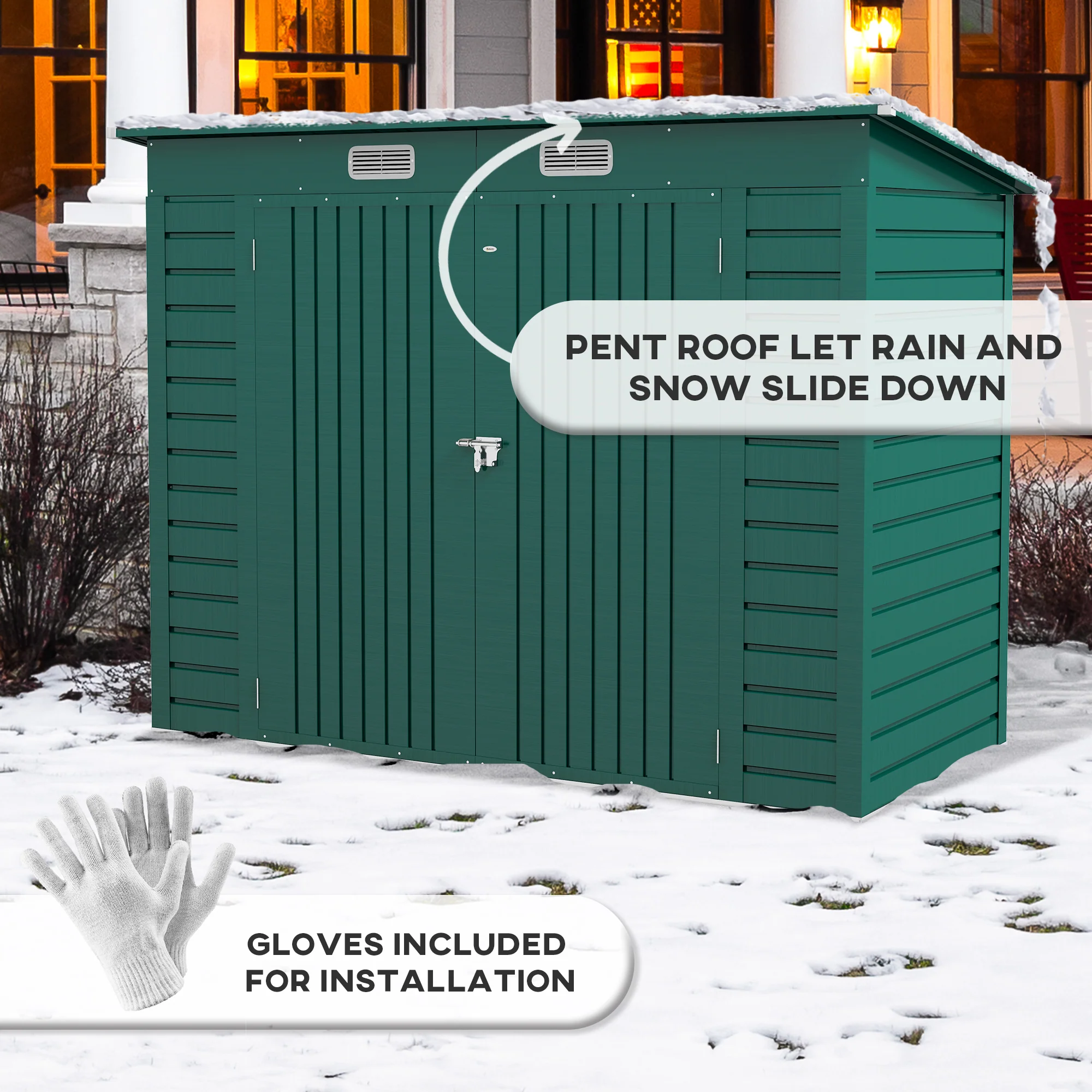 EverBase 8 x 4FT Galvanised Metal Tool Storage Shed with Pent Roof, 2 Vents & Lockable Door, Green - Image 9