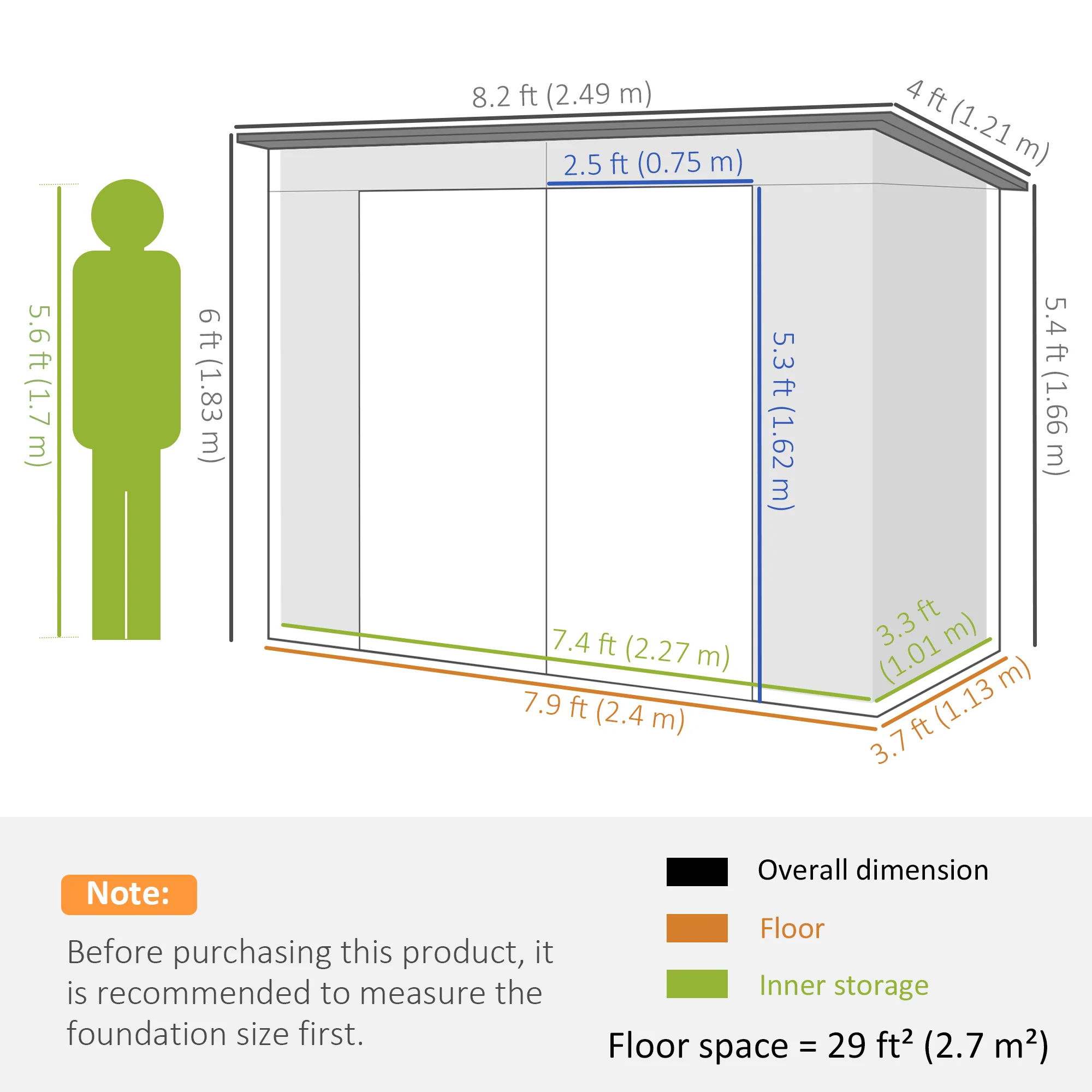 EverBase 8' x 4' Galvanized Metal Outdoor Storage Shed with Lockable Door, 2 Vents, Green - Image 5