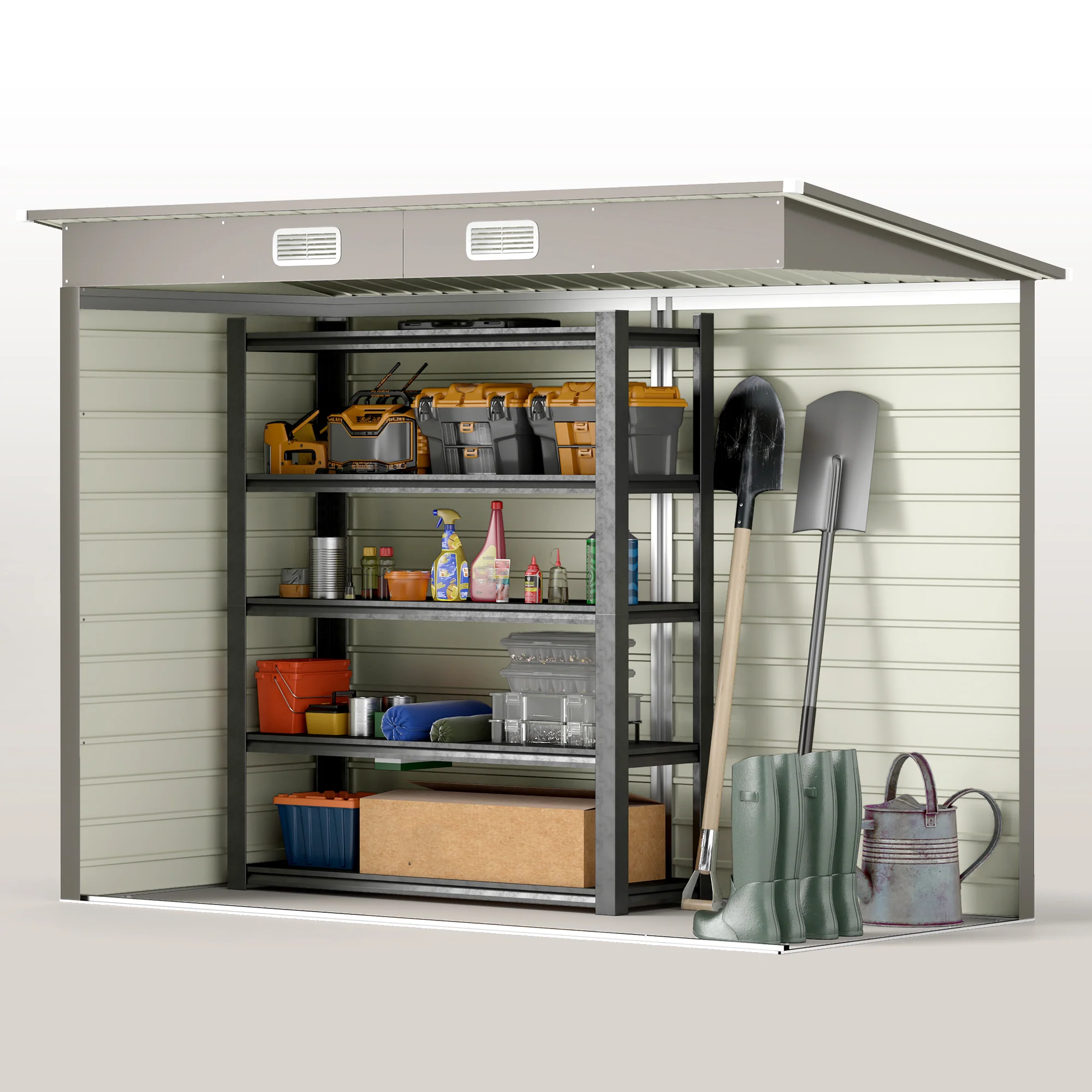 EverBase 8' x 4' Galvanized Metal Storage Shed with Lockable Door and 2 Vents, Light Grey - Image 10