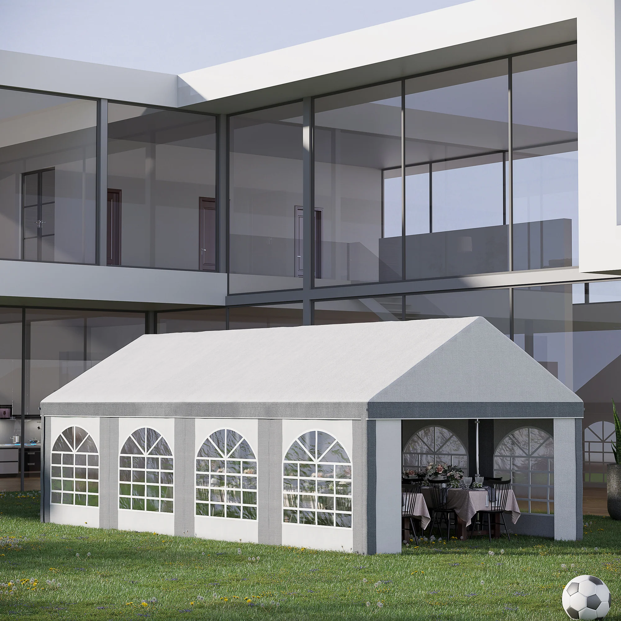 8 x 4m Galvanised Party Tent, Marquee Gazebo with Sides, 8 Windows & Double Doors - Image 3
