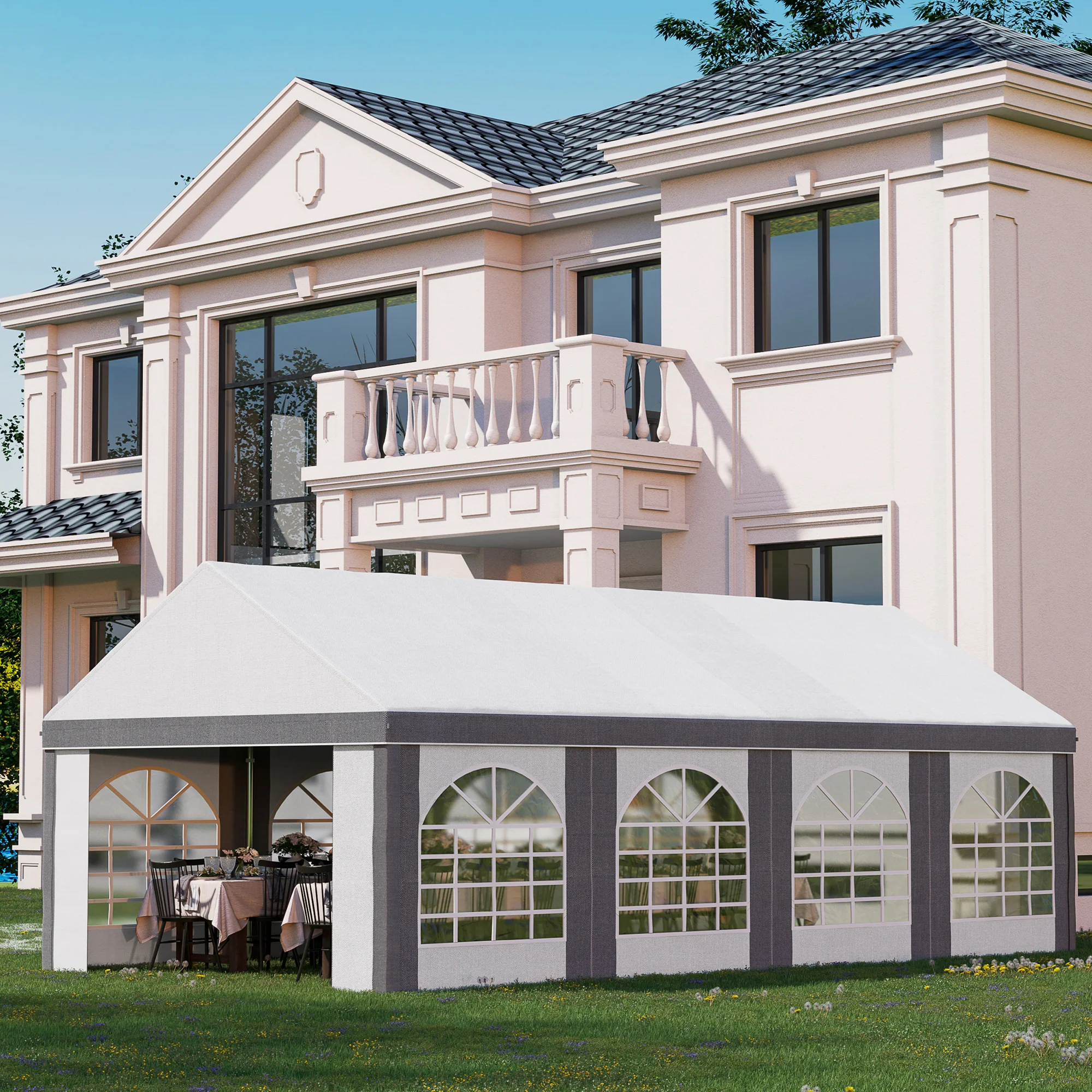 8 x 4m Galvanised Party Tent, Marquee Gazebo with Sides, 8 Windows & Double Doors - Image 4
