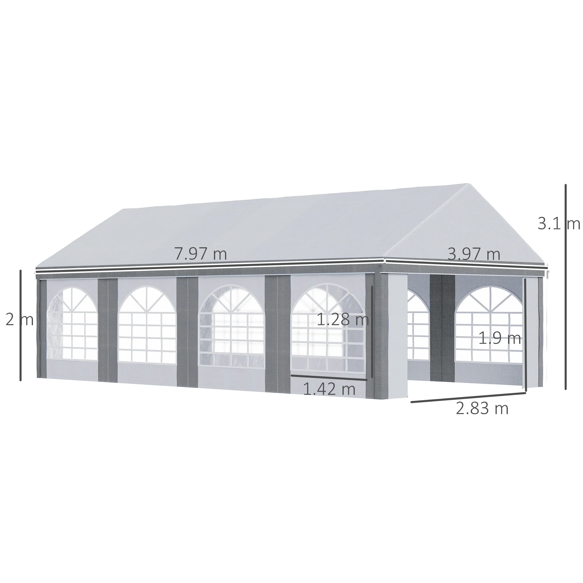 8 x 4m Galvanised Party Tent, Marquee Gazebo with Sides, 8 Windows & Double Doors - Image 5