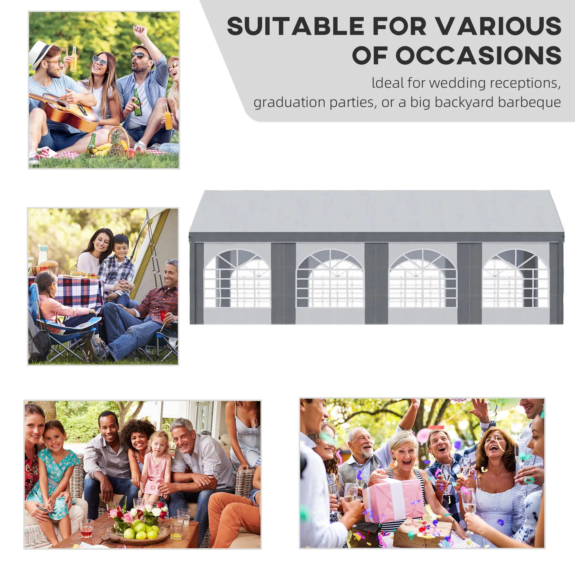 8 x 4m Galvanised Party Tent, Marquee Gazebo with Sides, 8 Windows & Double Doors - Image 6