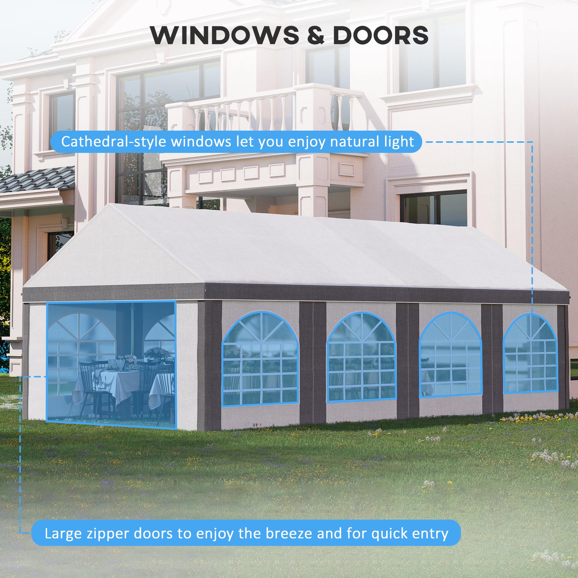 8 x 4m Galvanised Party Tent, Marquee Gazebo with Sides, 8 Windows & Double Doors - Image 7