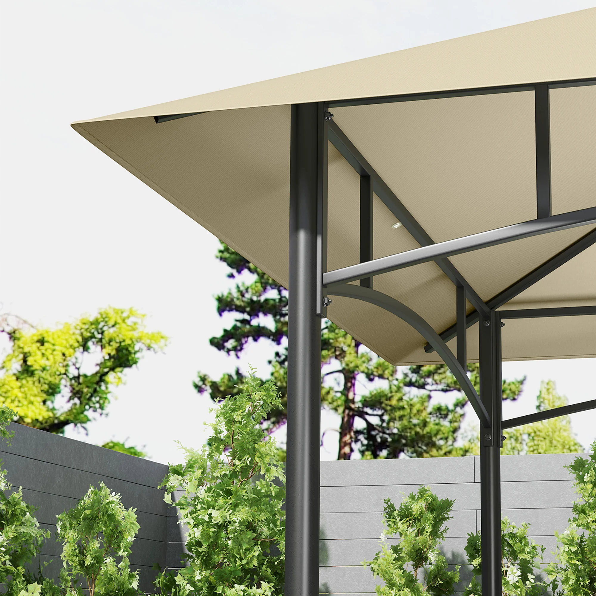 8' x 5' Grill Gazebo Canopy with 2 Side Shelves, Storage Baskets & Hook for BBQ, Picnic, Beige - Image 11
