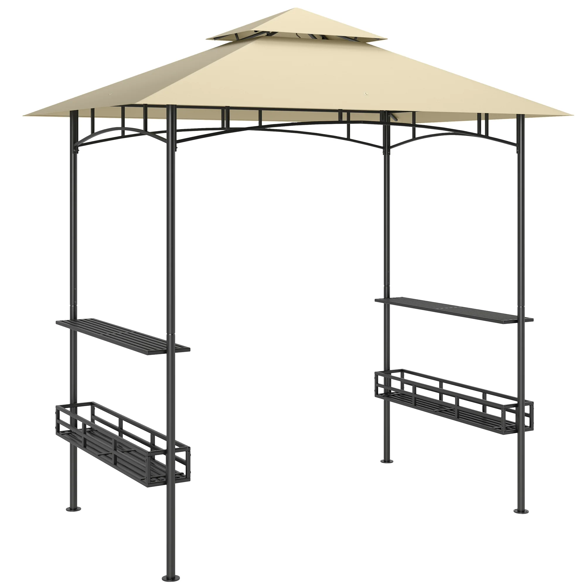 8' x 5' Grill Gazebo Canopy with 2 Side Shelves, Storage Baskets & Hook for BBQ, Picnic, Beige - Image 12