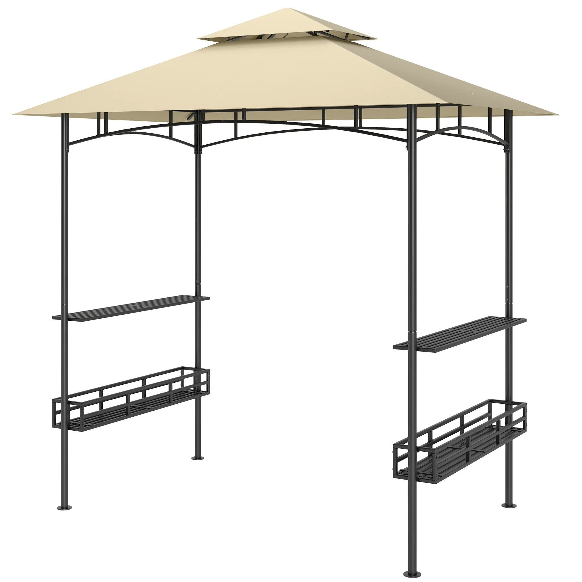 8' x 5' Grill Gazebo Canopy with 2 Side Shelves, Storage Baskets & Hook for BBQ, Picnic, Beige - Image 2