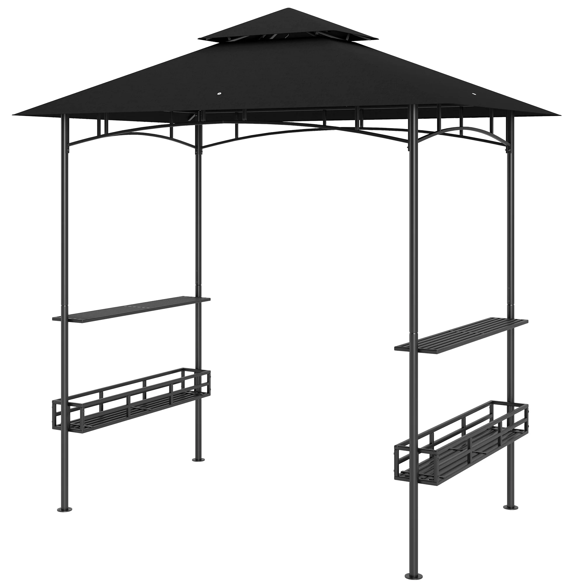 8' x 5' Grill Gazebo Canopy with 2 Side Shelves, Storage Baskets & Hook for BBQ, Picnic, Dark Grey - Image 2