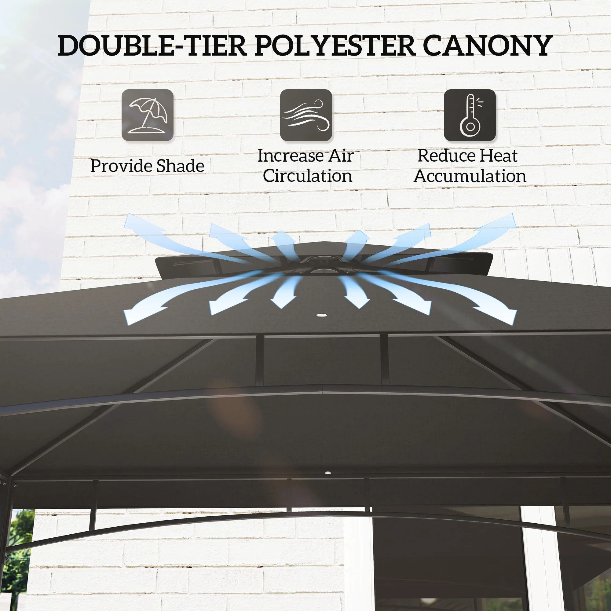 8' x 5' Grill Gazebo Canopy with 2 Side Shelves, Storage Baskets & Hook for BBQ, Picnic, Dark Grey - Image 6