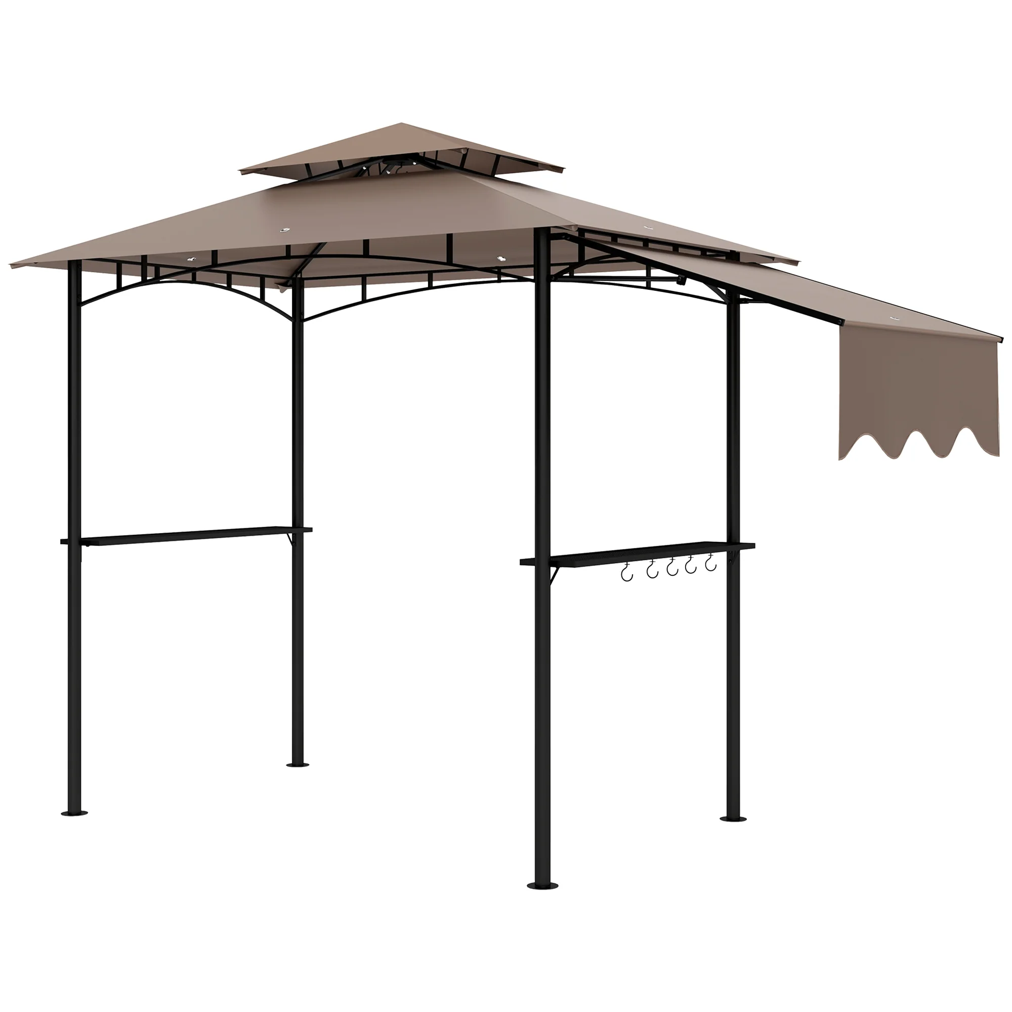 8' x 5' Double-Tiered BBQ Gazebo with Side Shelves, Khaki - Image 12