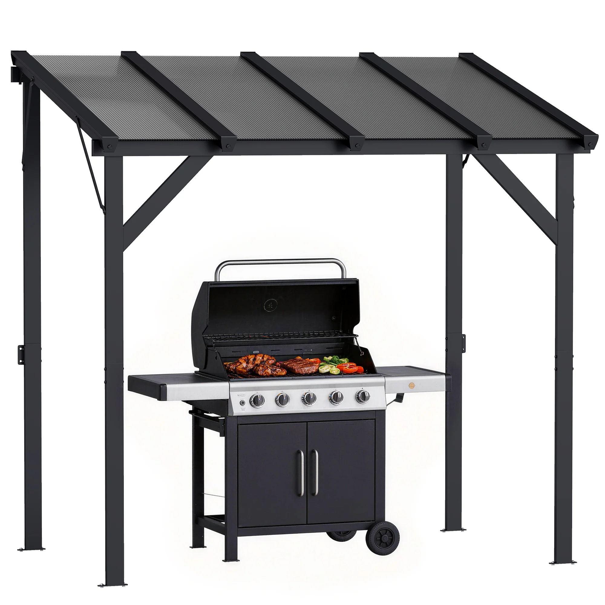 8' x 5' Hardtop Grill Gazebo with Polycarbonate Roof and Steel Frame, Wall-Mounted