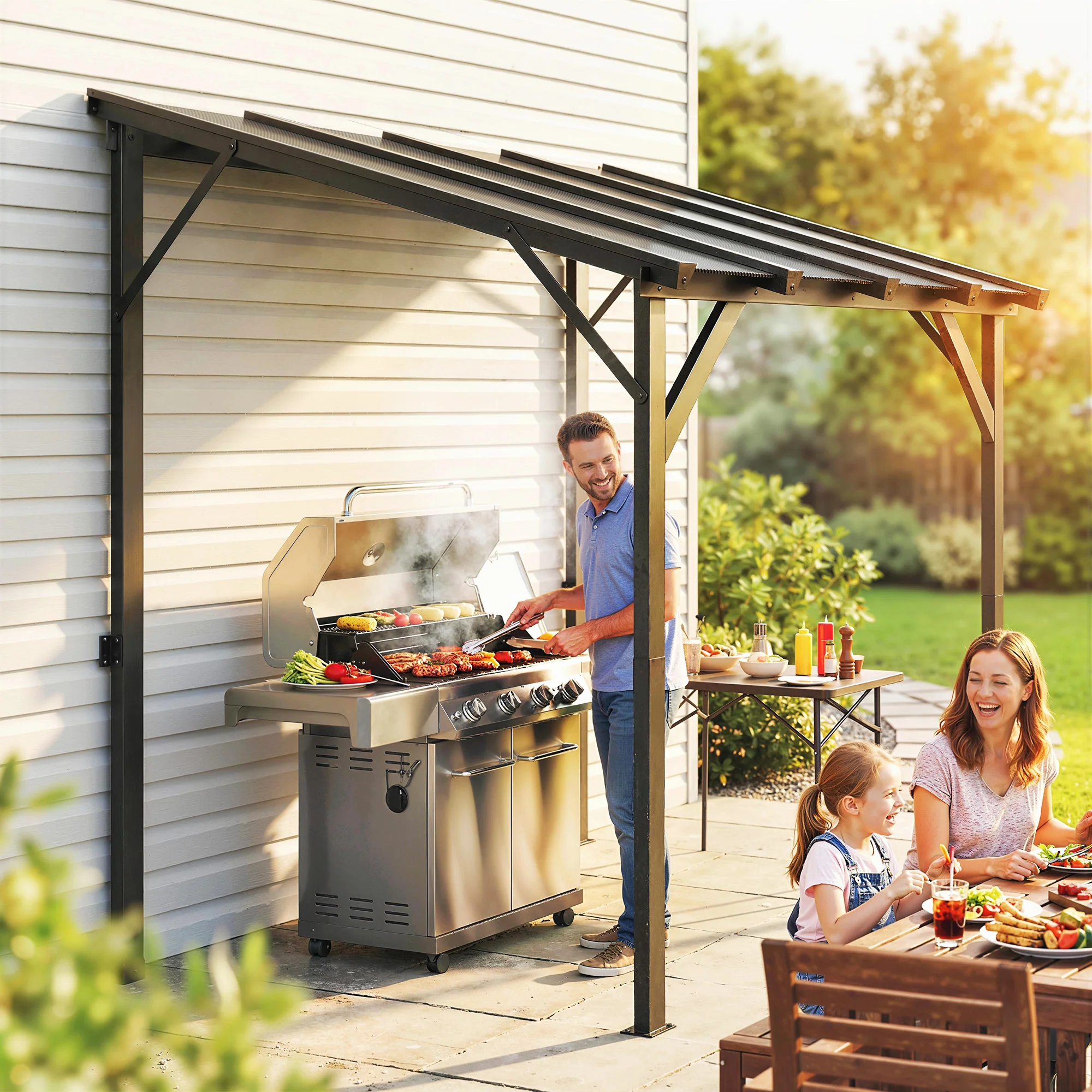 8' x 5' Hardtop Grill Gazebo with Polycarbonate Roof and Steel Frame, Wall-Mounted - Image 10