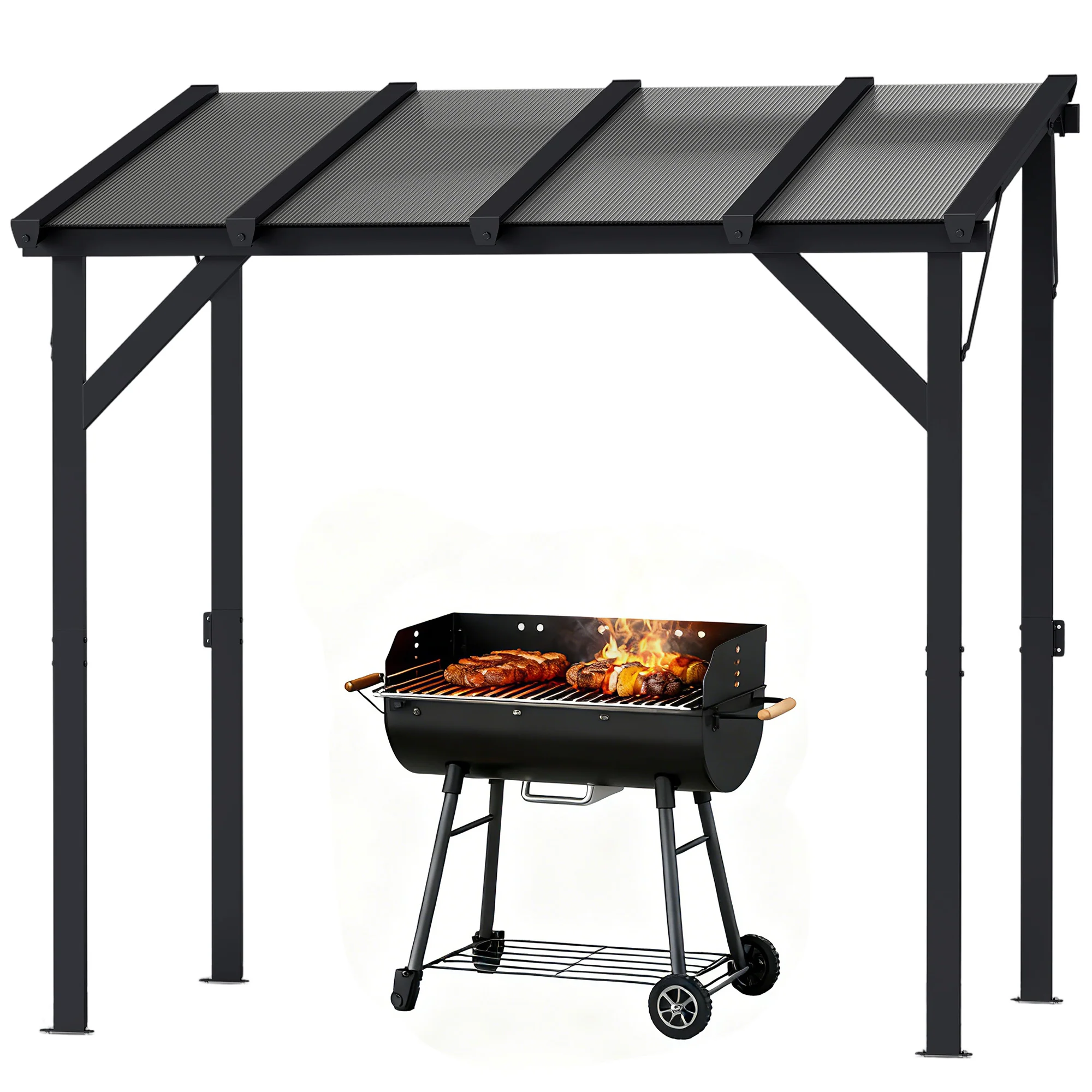 8' x 5' Hardtop Grill Gazebo with Polycarbonate Roof and Steel Frame, Wall-Mounted - Image 2