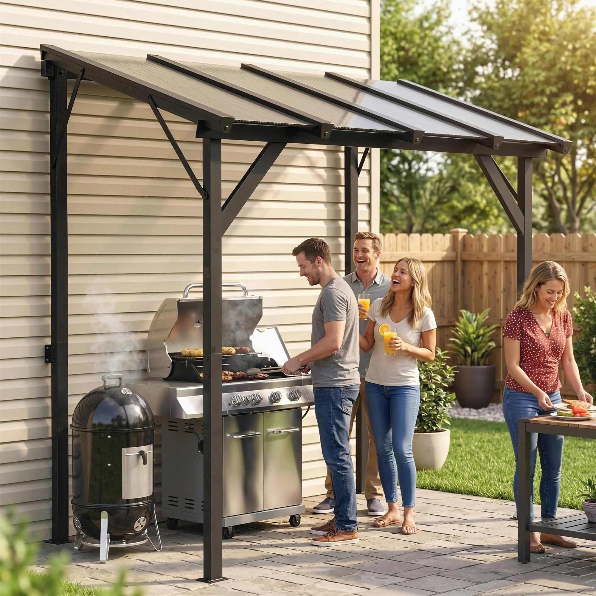 8' x 5' Hardtop Grill Gazebo with Polycarbonate Roof and Steel Frame, Wall-Mounted - Image 3