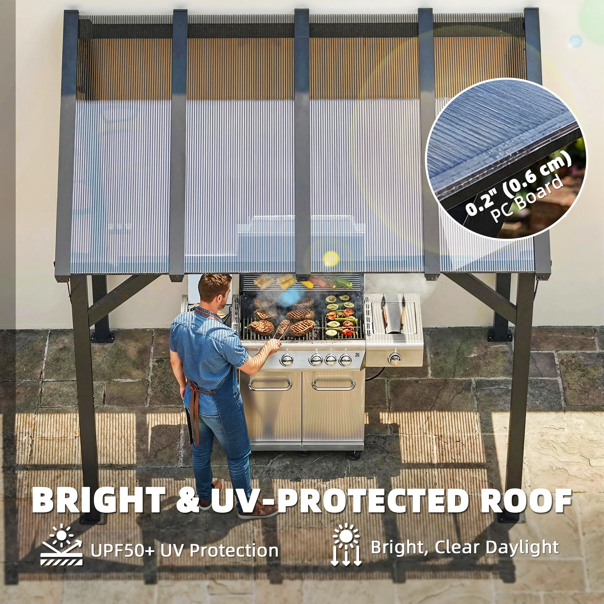 8' x 5' Hardtop Grill Gazebo with Polycarbonate Roof and Steel Frame, Wall-Mounted - Image 7