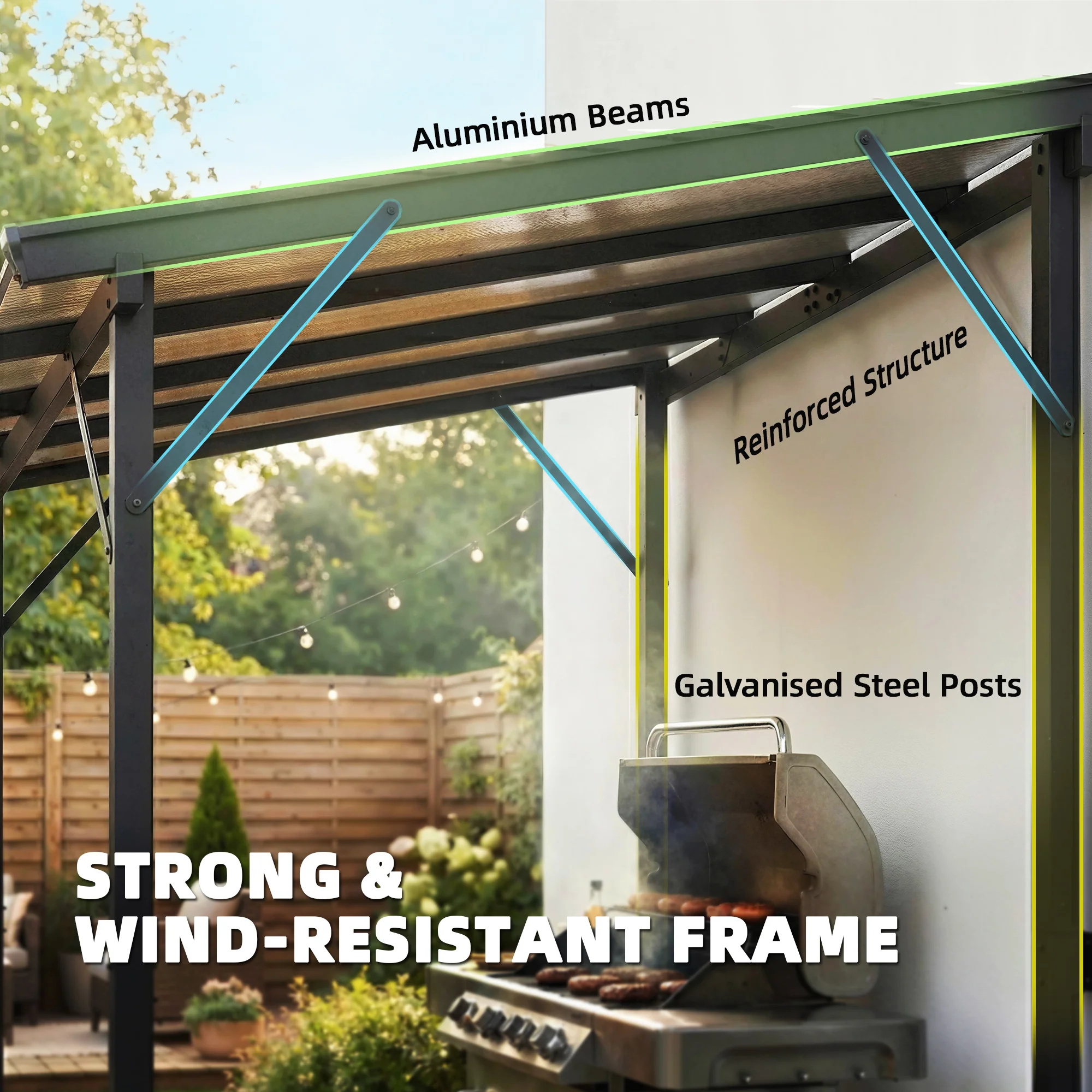 8' x 5' Hardtop Grill Gazebo with Polycarbonate Roof and Steel Frame, Wall-Mounted - Image 8