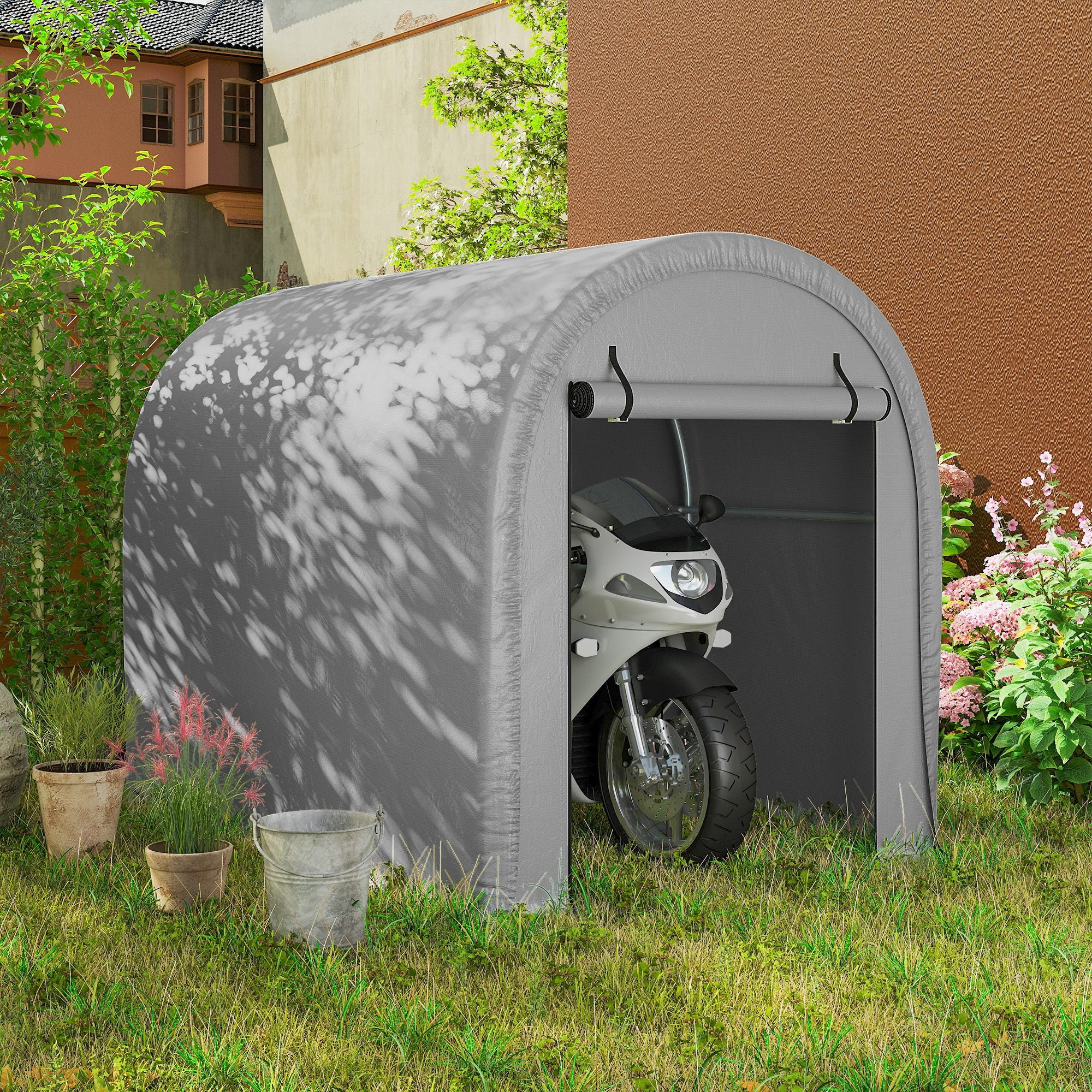8' x 5' Portable Shed with Roll-up Zipper Door, Light Grey - Image 10