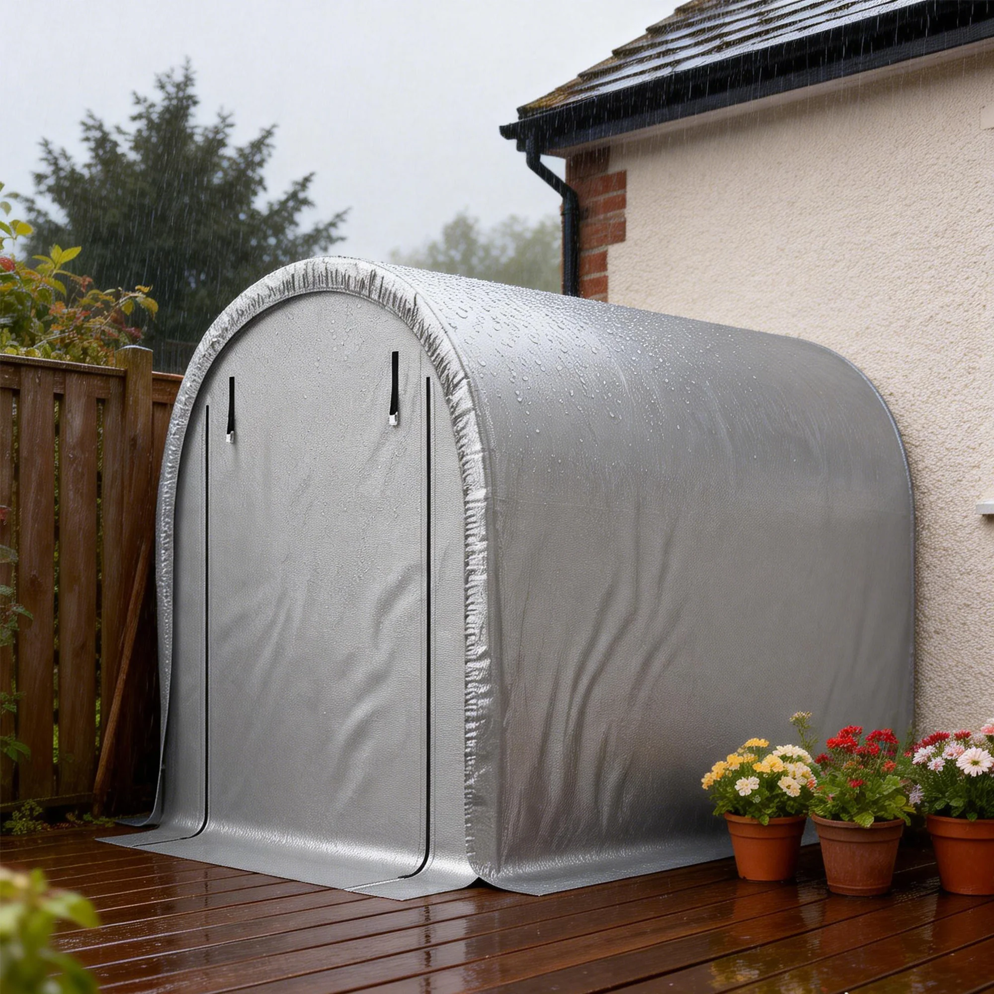 8' x 5' Portable Shed with Roll-up Zipper Door, Light Grey - Image 11