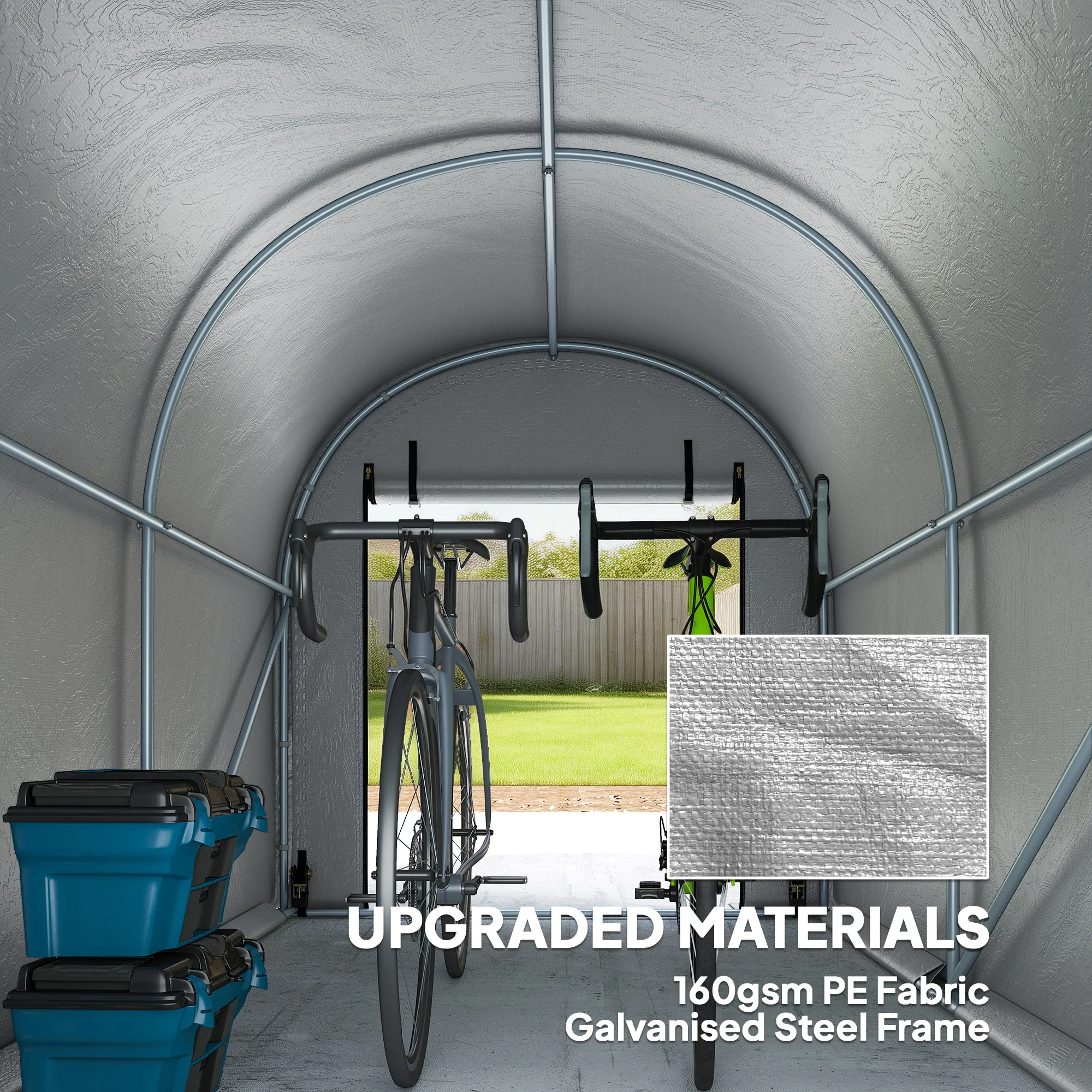 8' x 5' Portable Shed with Roll-up Zipper Door, Light Grey - Image 6