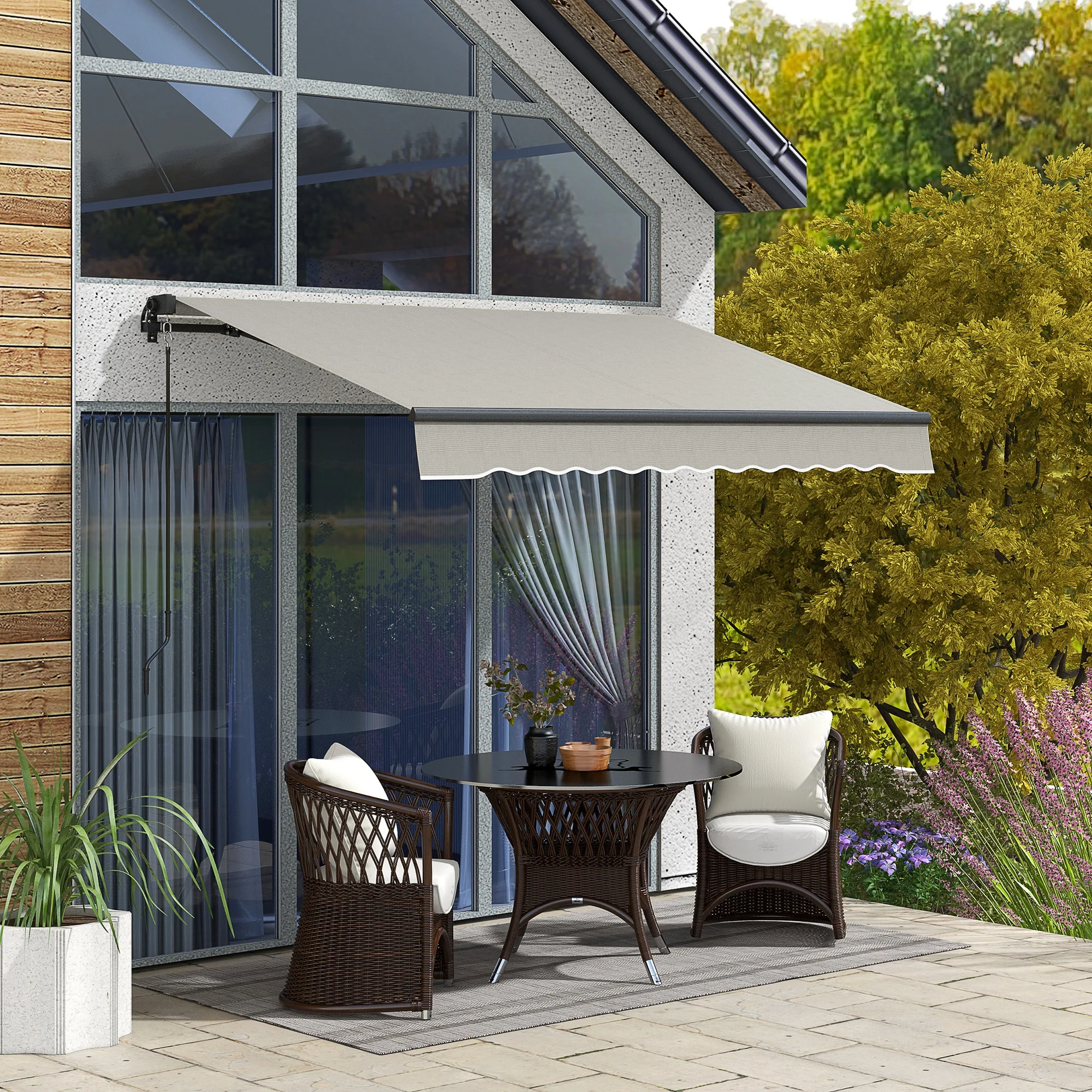 8' x 6.5' Retractable Awning with Manual Crank, 280gsm UV Resistant Fabric and Aluminum Frame, Light Grey - Image 3