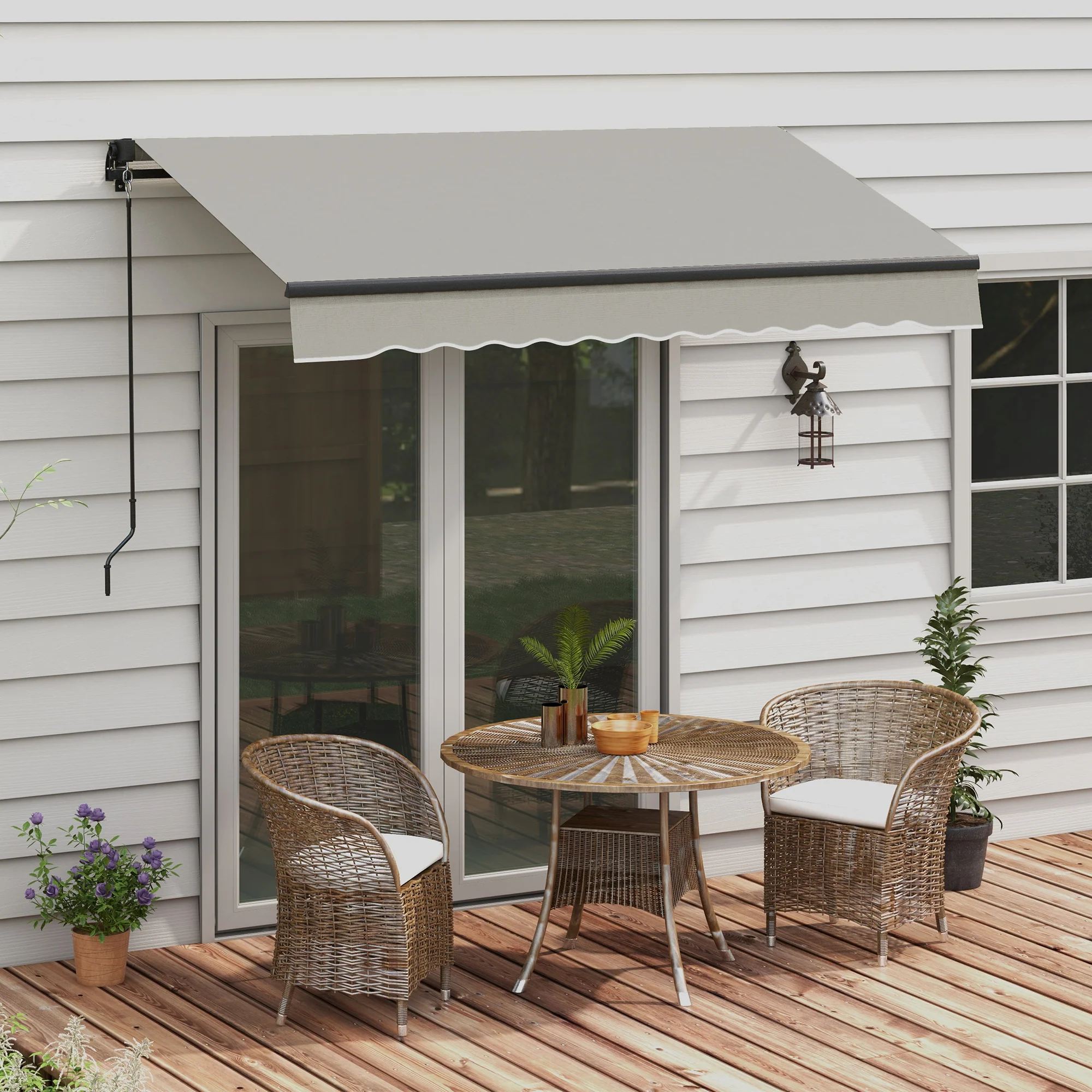 8' x 6.5' Retractable Awning with Manual Crank, 280gsm UV Resistant Fabric and Aluminum Frame, Light Grey - Image 4