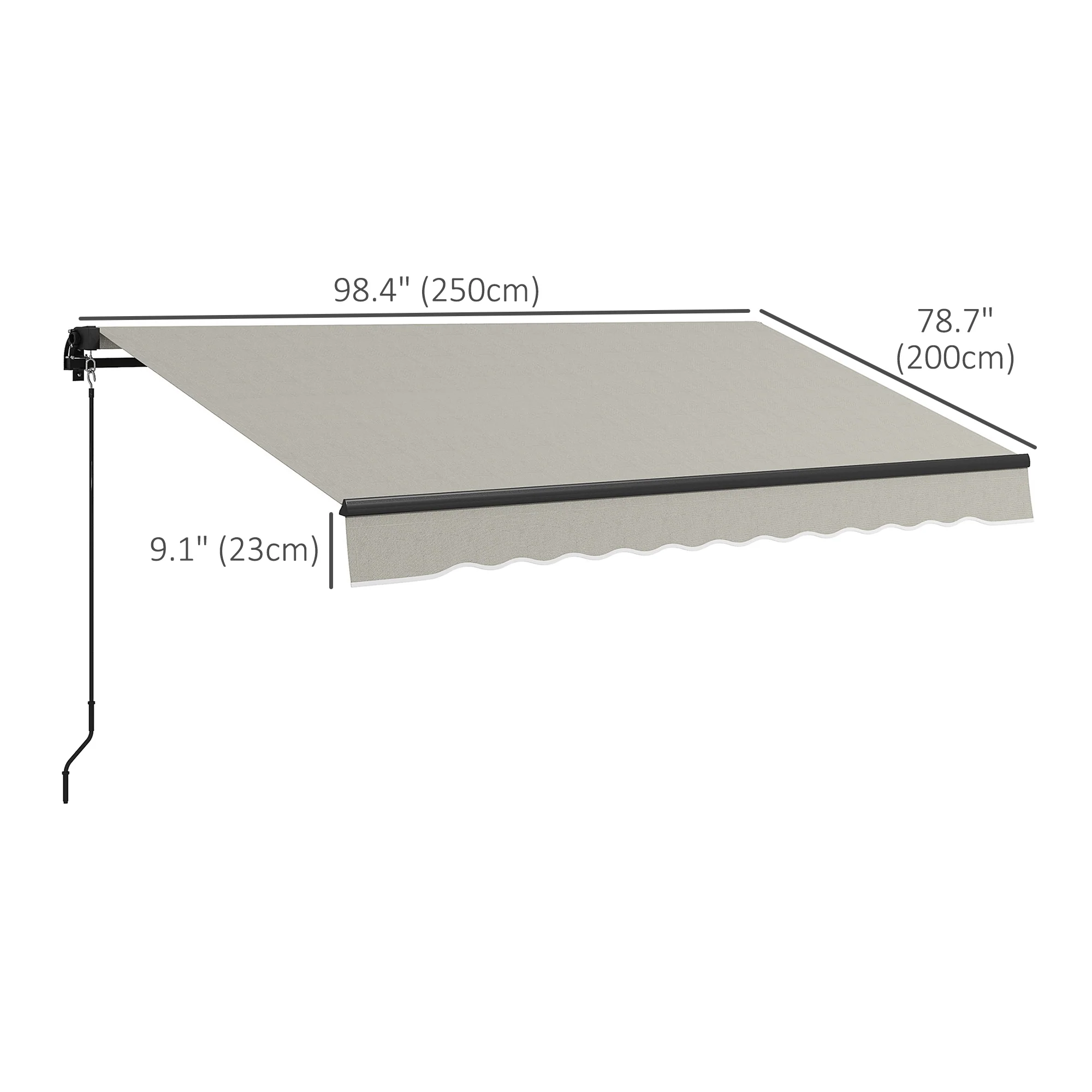 8' x 6.5' Retractable Awning with Manual Crank, 280gsm UV Resistant Fabric and Aluminum Frame, Light Grey - Image 5