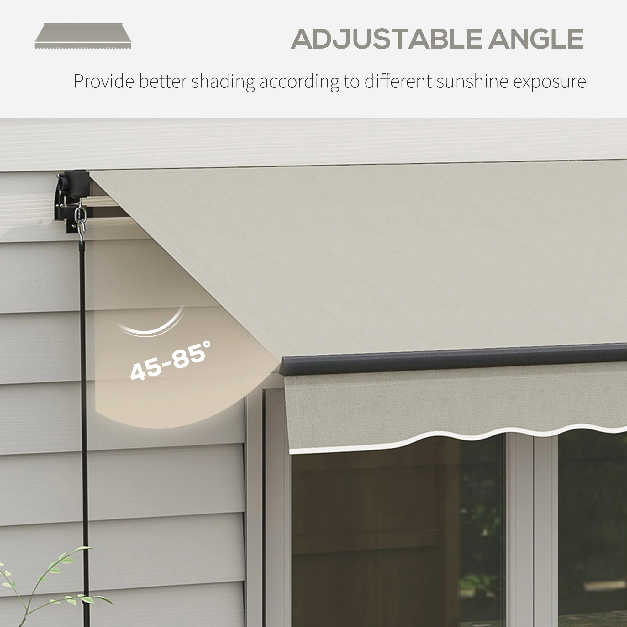 8' x 6.5' Retractable Awning with Manual Crank, 280gsm UV Resistant Fabric and Aluminum Frame, Light Grey - Image 7