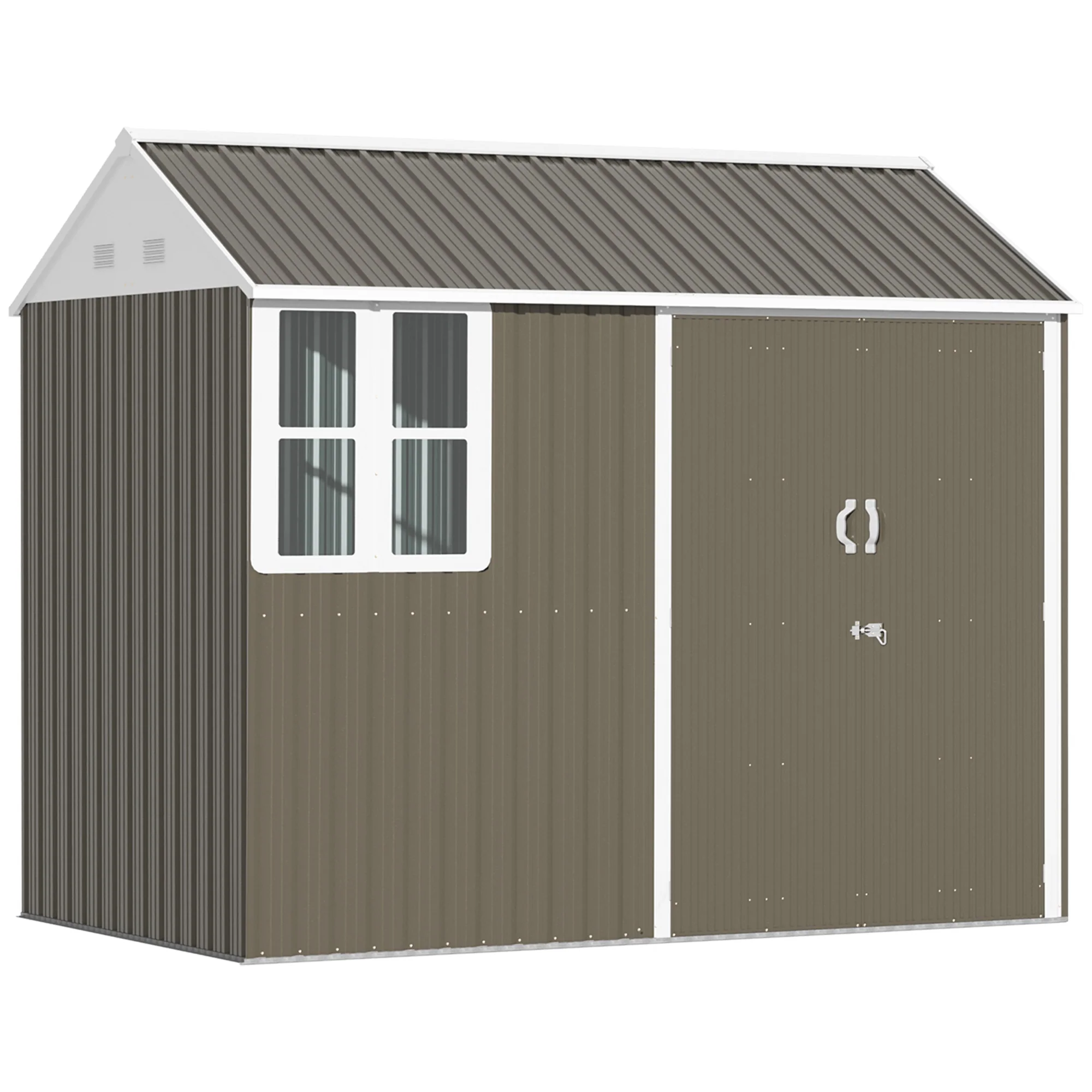8 x 6 ft Lockable Galvanised Metal Garden Shed with Single Door, Window and Air Vents, Grey - Image 12