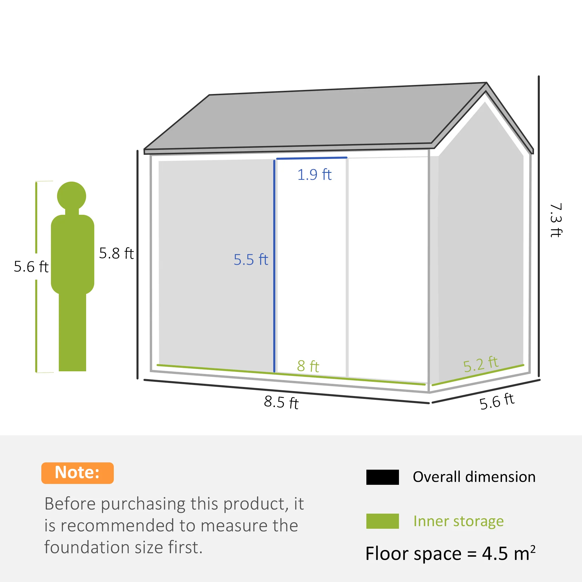 8 x 6 ft Lockable Galvanised Metal Garden Shed with Single Door, Window and Air Vents, Grey - Image 5