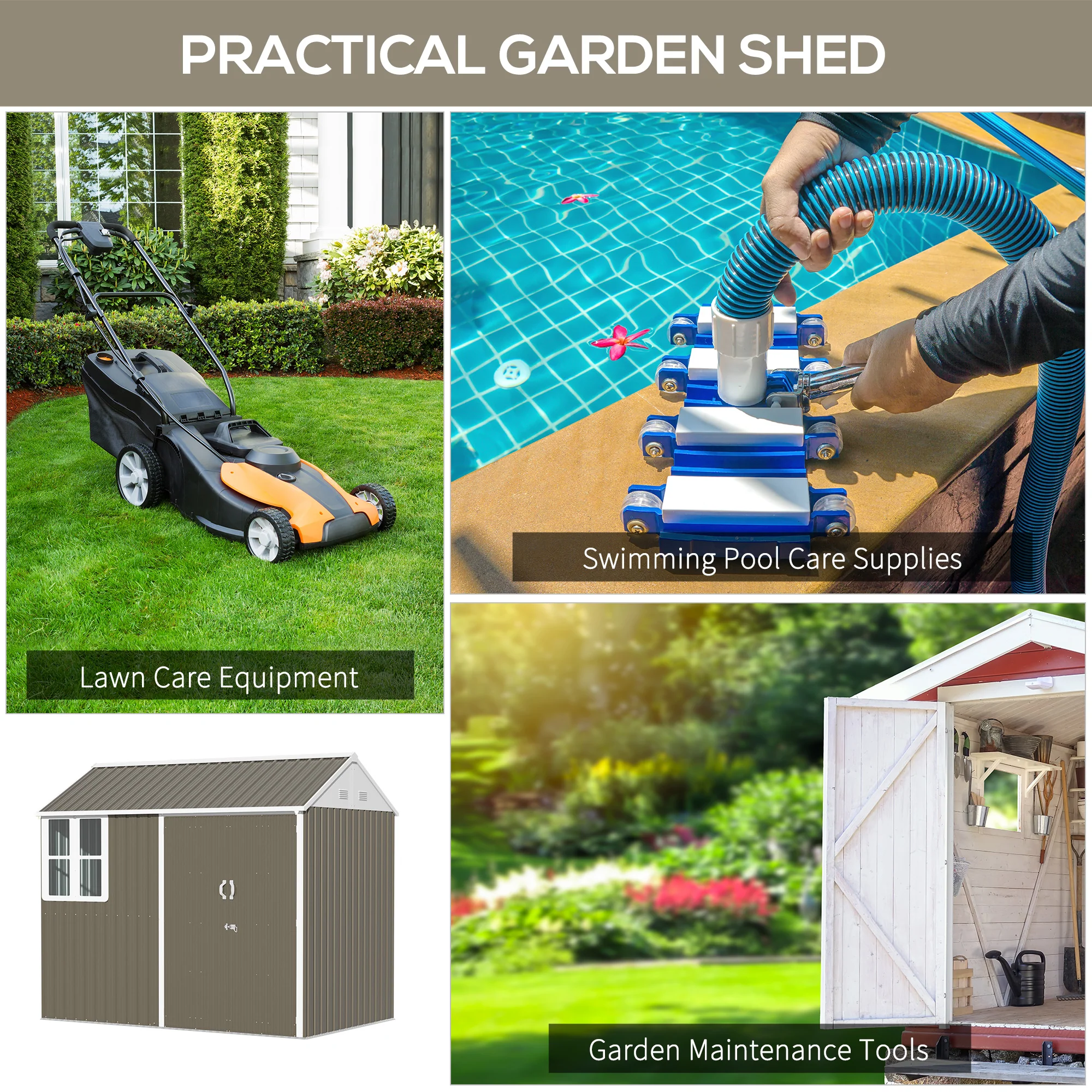 8 x 6 ft Lockable Galvanised Metal Garden Shed with Single Door, Window and Air Vents, Grey - Image 8