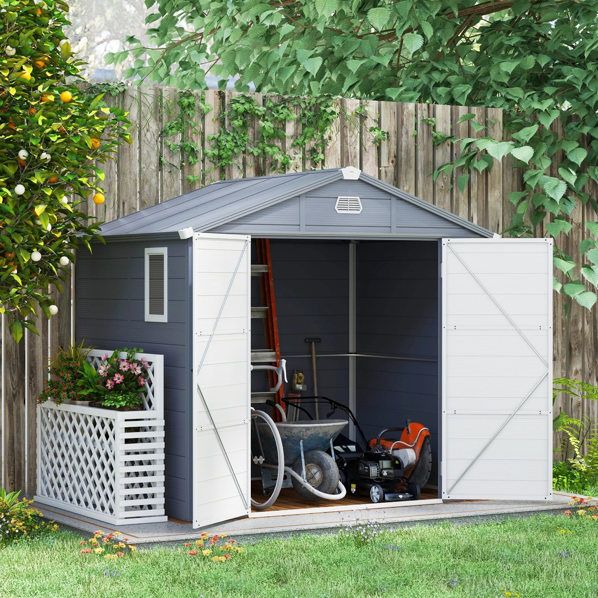8' x 6' Aluminum Frame Storage Shed with Galvanized Foundation, Light Grey - Image 3