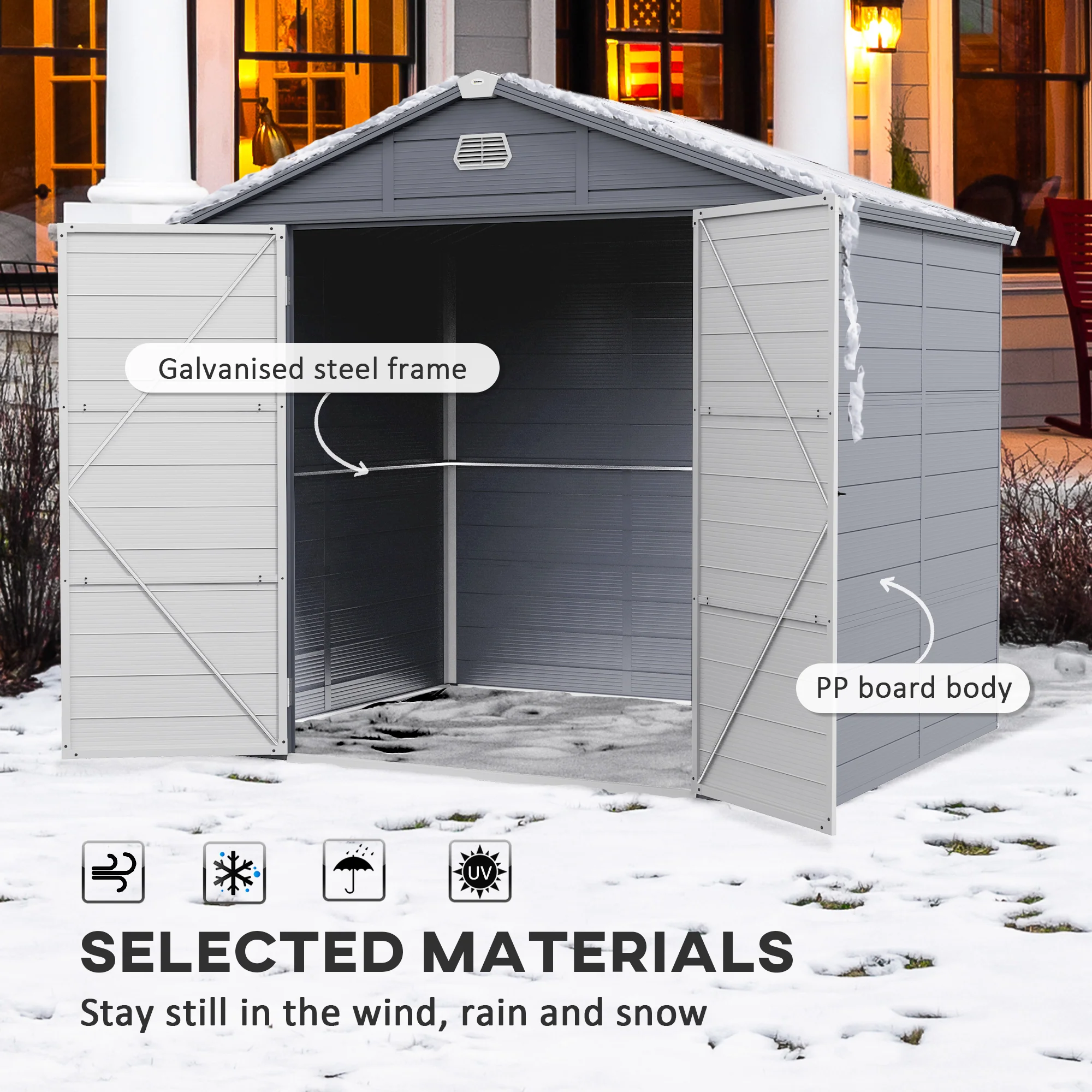 8' x 6' Aluminum Frame Storage Shed with Galvanized Foundation, Light Grey - Image 6