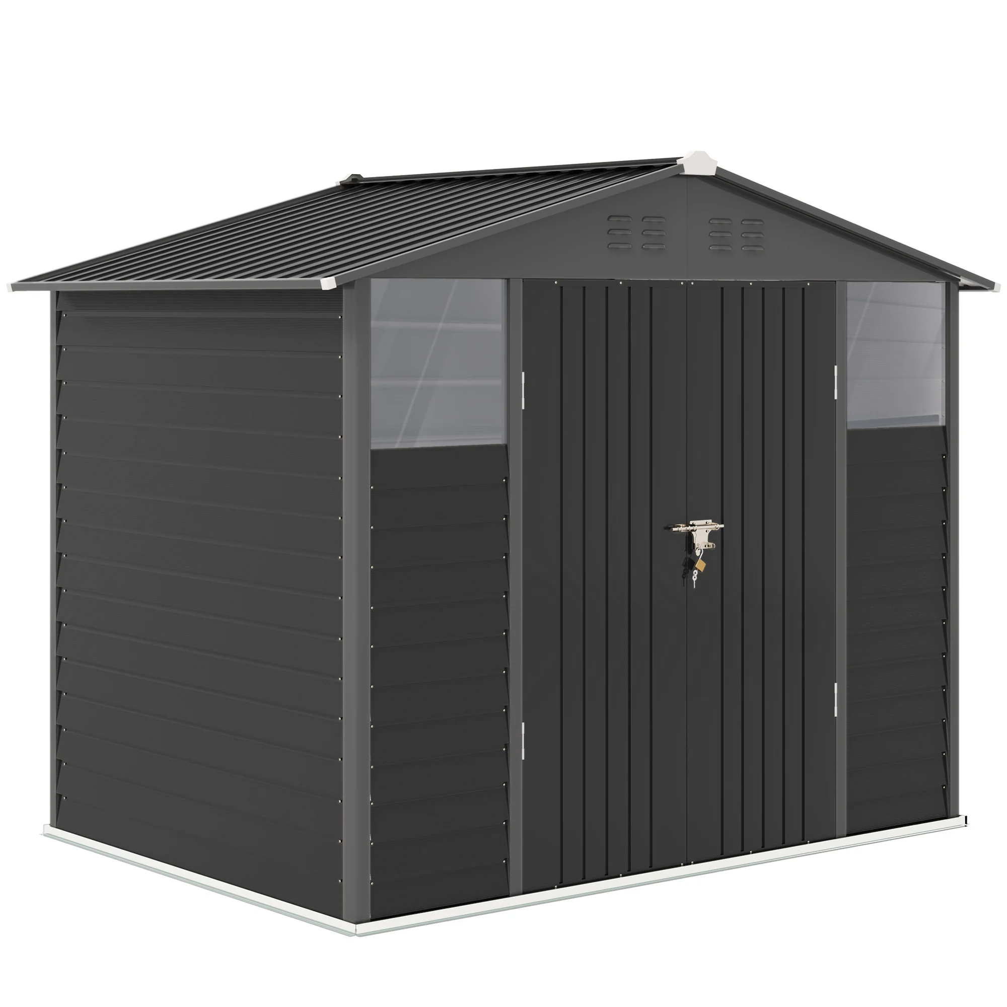 8' x 6' Galvanized Metal Garden Shed with 2 Windows, 4 Vents and Lockable Doors, Dark Grey - Image 12