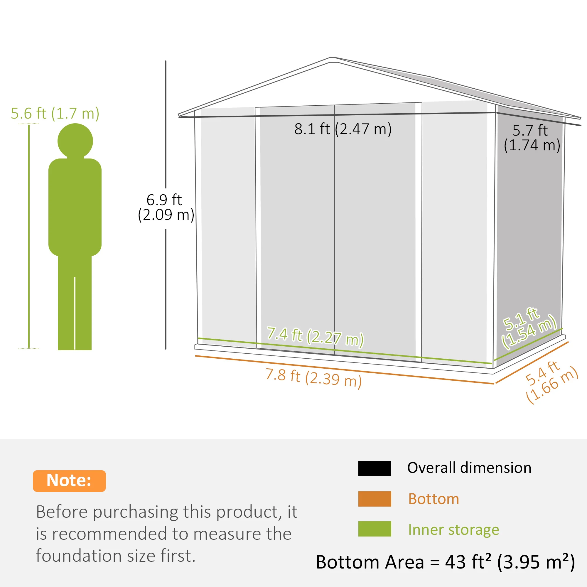 8' x 6' Galvanized Metal Garden Shed with 2 Windows, 4 Vents and Lockable Doors, Dark Grey - Image 5