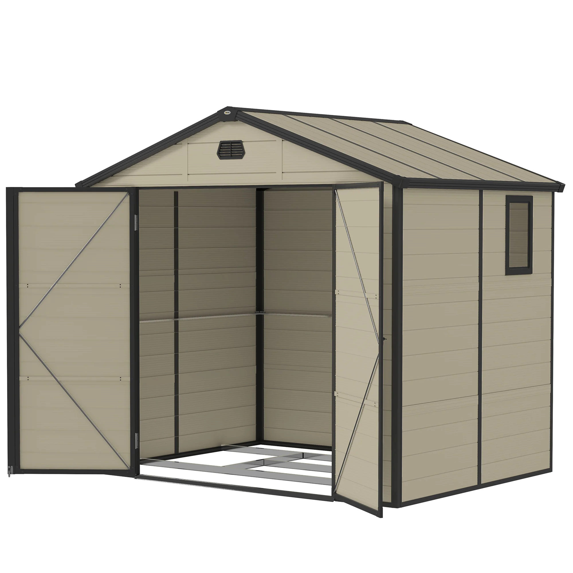 8 x 6ft Plastic Garden Storage Shed w/ Foundation Kit, Ventilation Slots & Lockable Door, Cream White - Image 2
