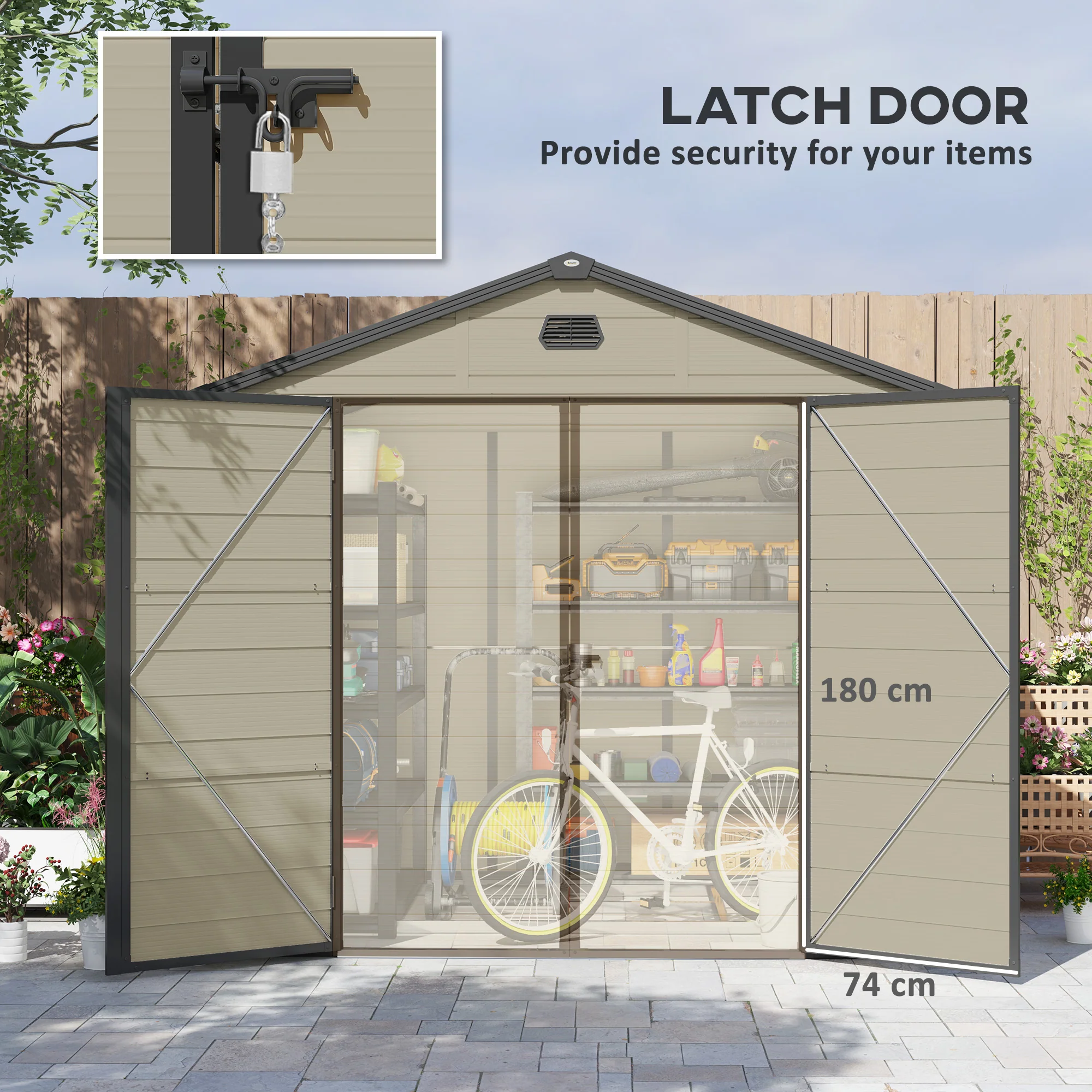 8 x 6ft Plastic Garden Storage Shed w/ Foundation Kit, Ventilation Slots & Lockable Door, Cream White - Image 7