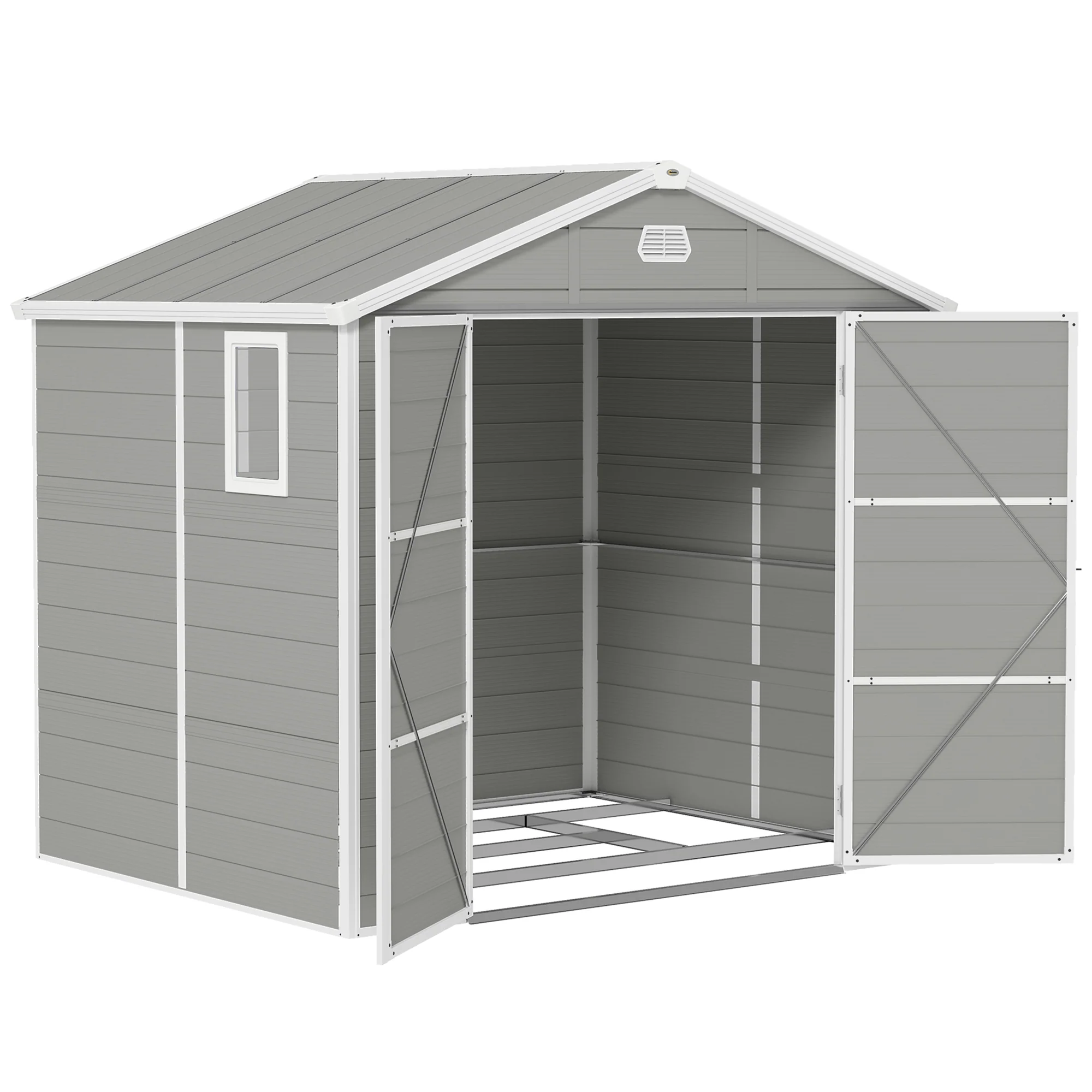 8 x 6ft Plastic Garden Storage Shed w/ Foundation Kit, Ventilation Slots & Lockable Door, Light Grey - Image 12