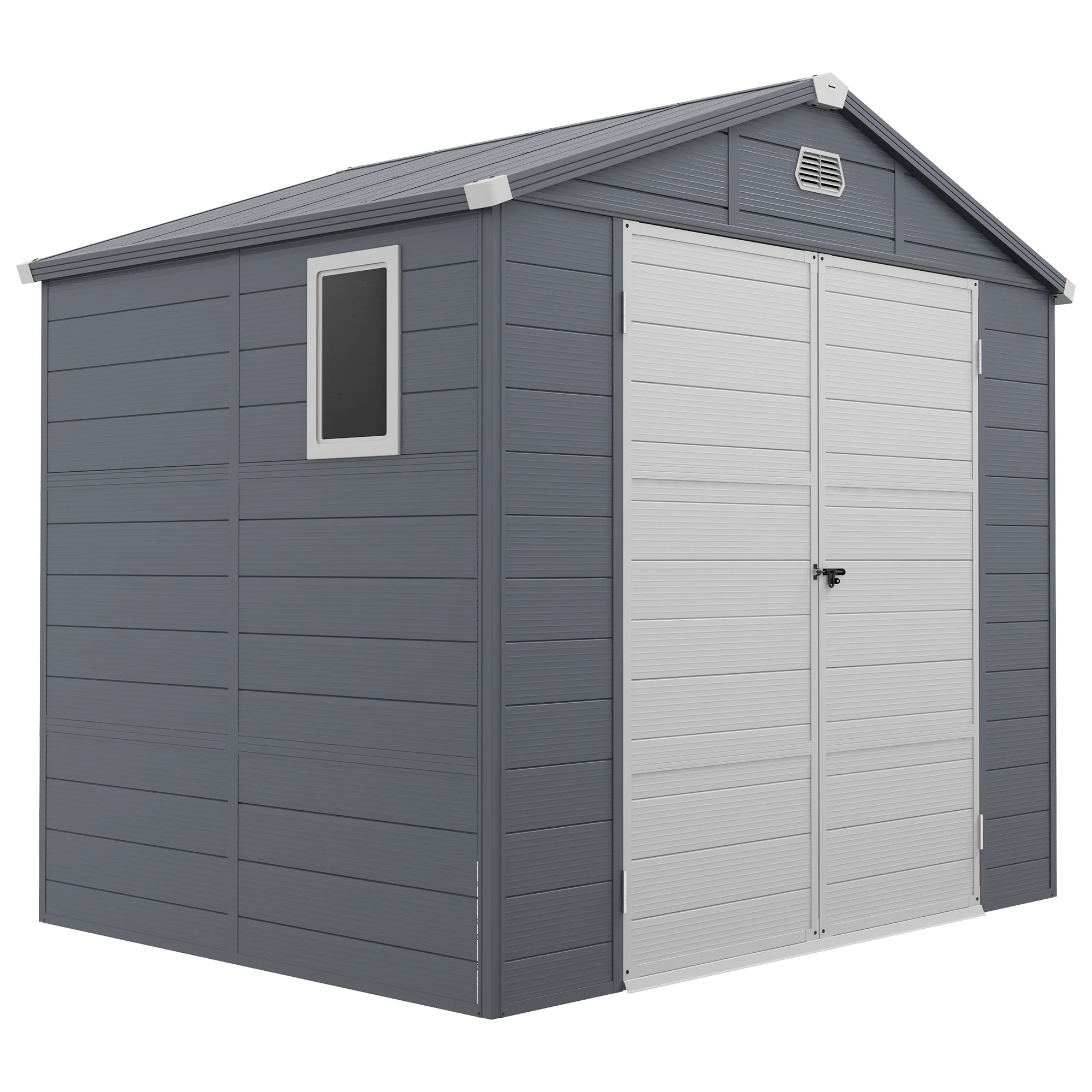 8 x 6ft Plastic Garden Storage Shed w/ Foundation Kit, Ventilation Slots & Lockable Door, Grey