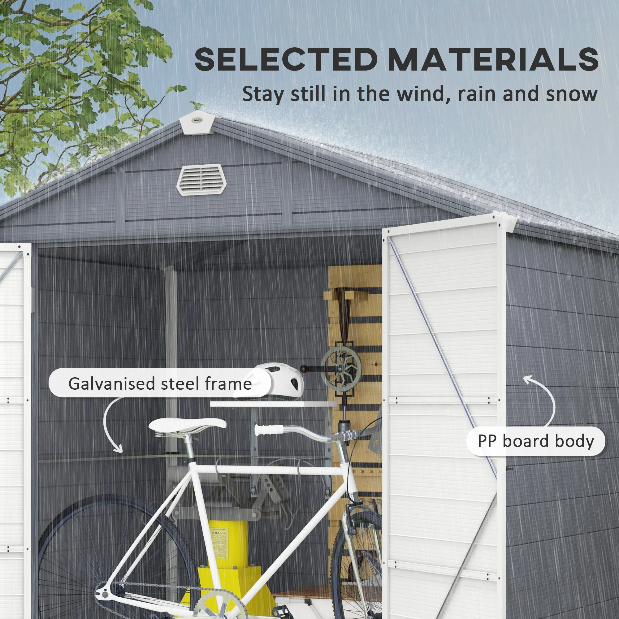 8 x 6ft Plastic Garden Storage Shed w/ Foundation Kit, Ventilation Slots & Lockable Door, Grey - Image 6